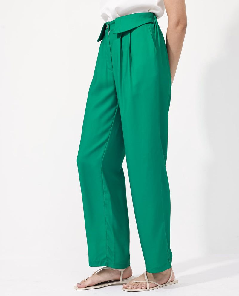 Rareism Women Buell Green Polyester Fabric Regular Length Trouser