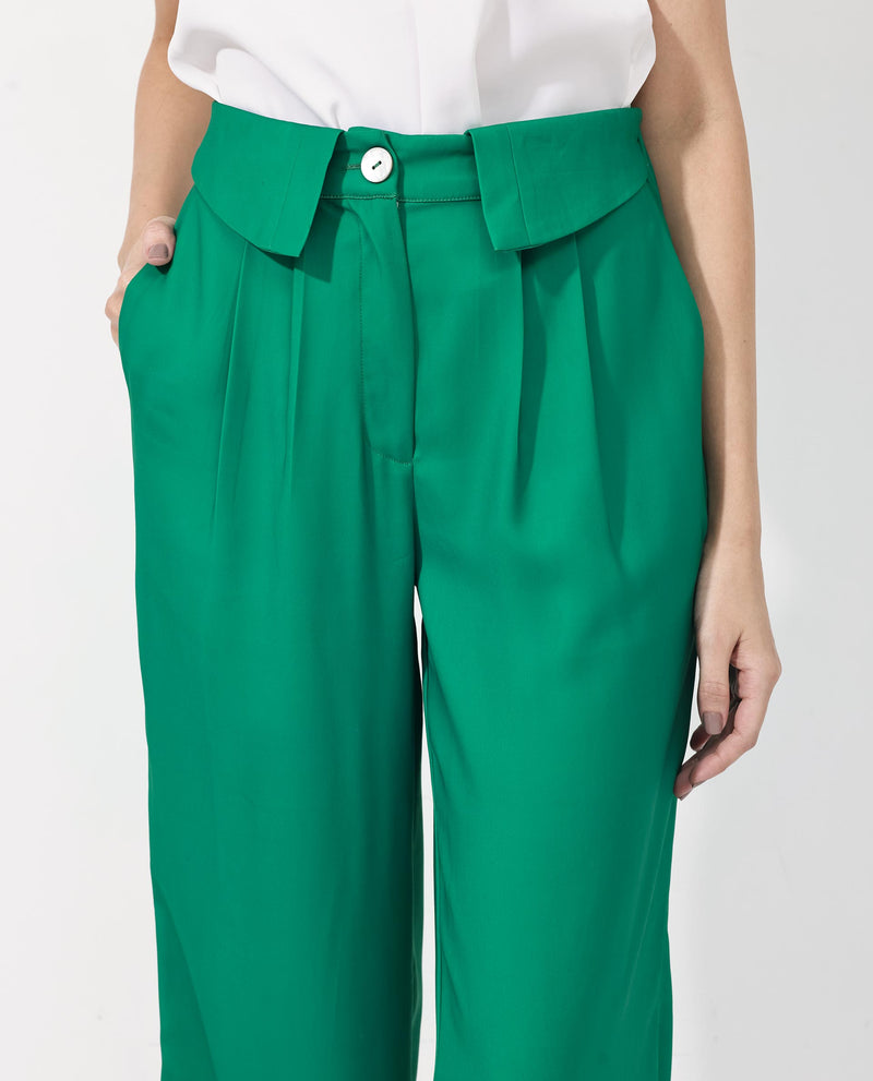 Rareism Women Buell Green Polyester Fabric Regular Length Trouser