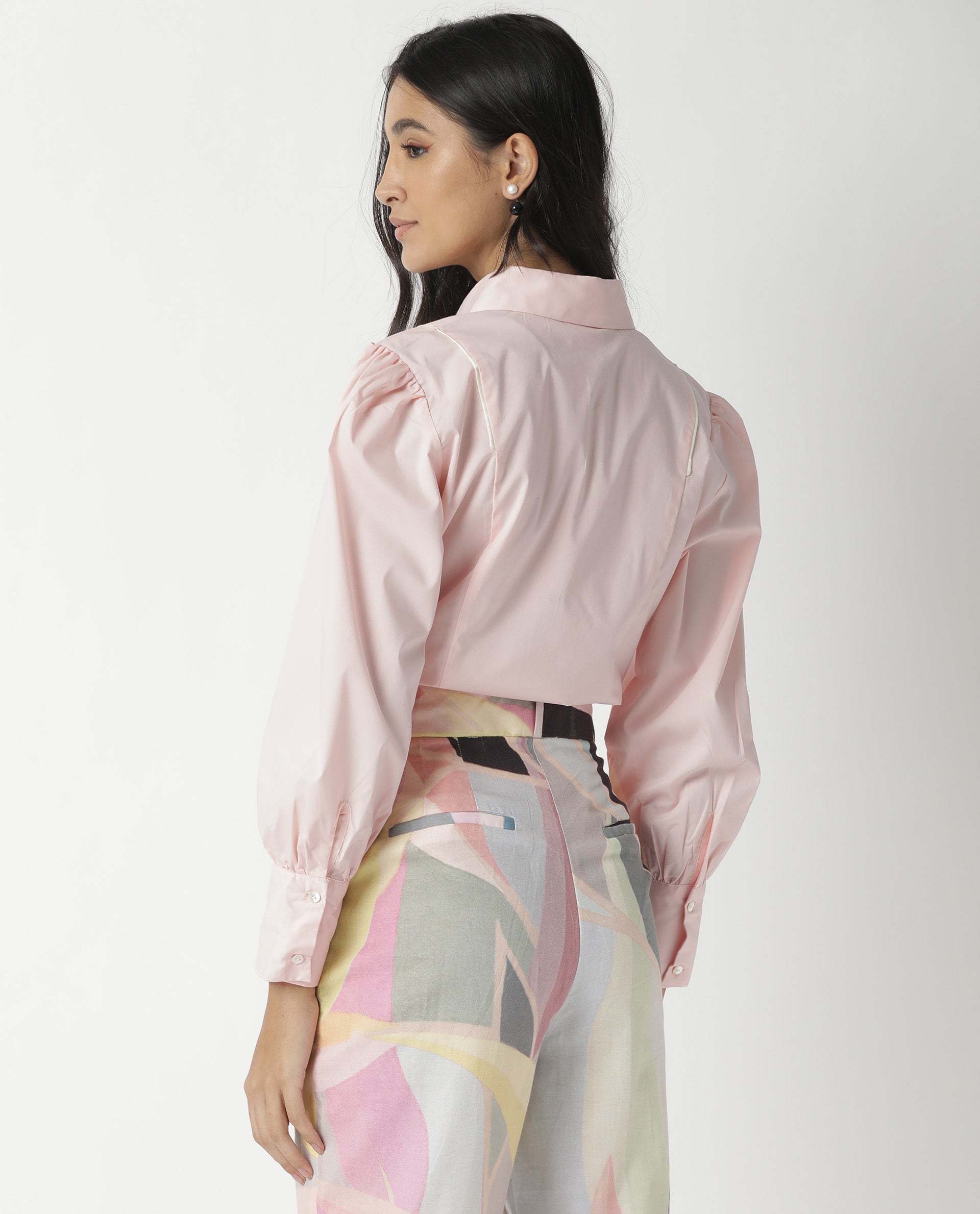 Rareism Womens Bumble Pink Top Cotton Lycra Fabric Regular Fit Cuffed Sleeve Collared Neck