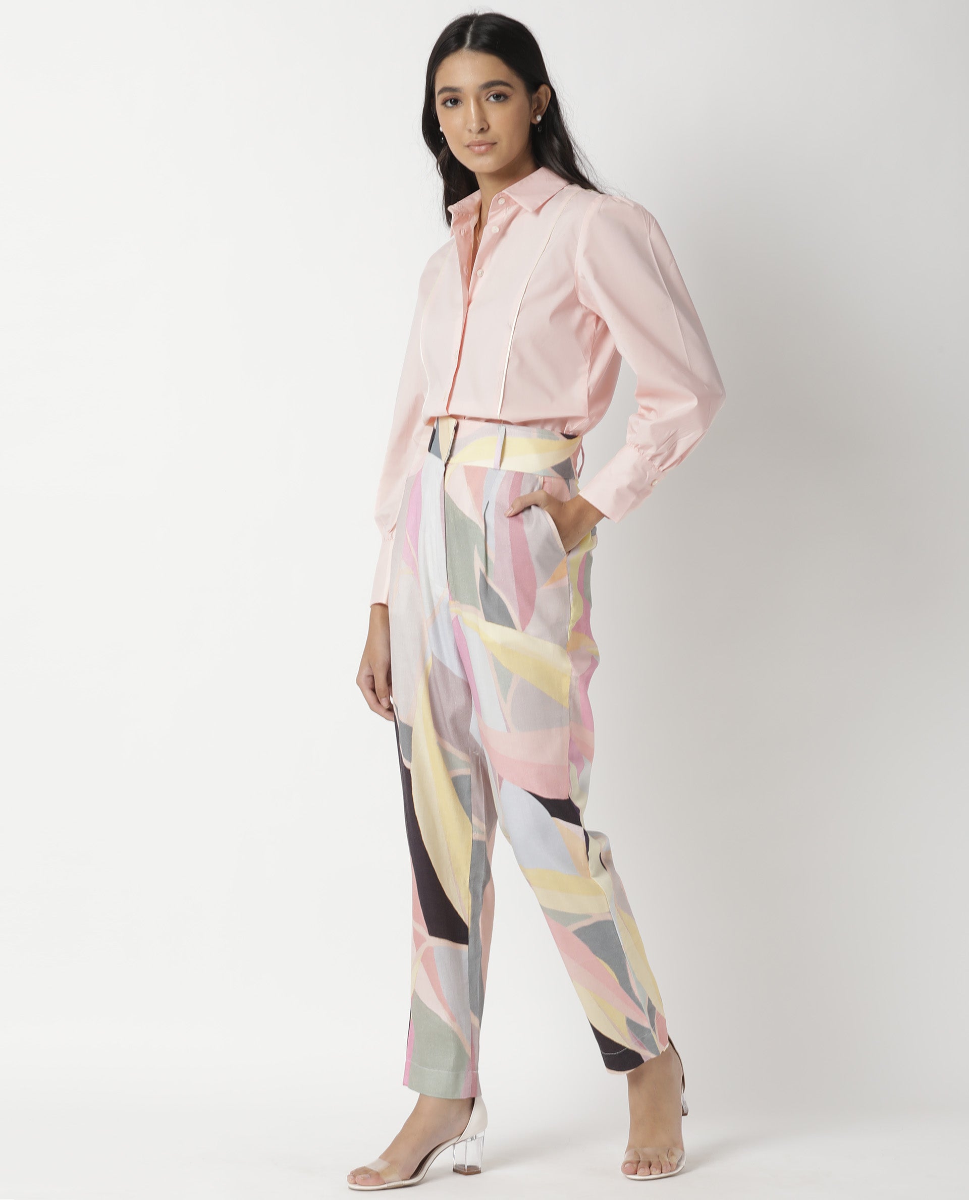 Rareism Womens Bumble Pink Top Cotton Lycra Fabric Regular Fit Cuffed Sleeve Collared Neck