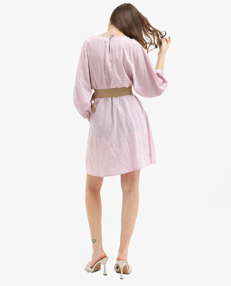 Rareism Women'S Callahan Pastel Purple Rayon Nylon Fabric Regular Sleeves Round Neck Solid Regular Length Dress