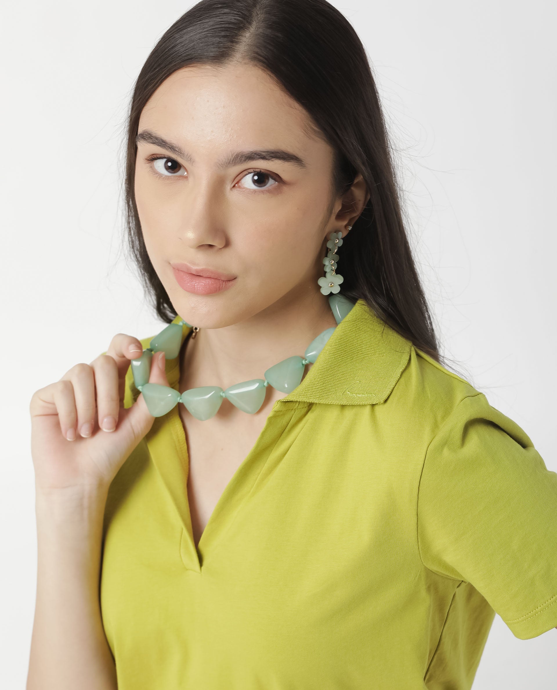 Rareism Womens Candid Green Polo Cotton Fabric Regular Fit Half Sleeve Collared Neck