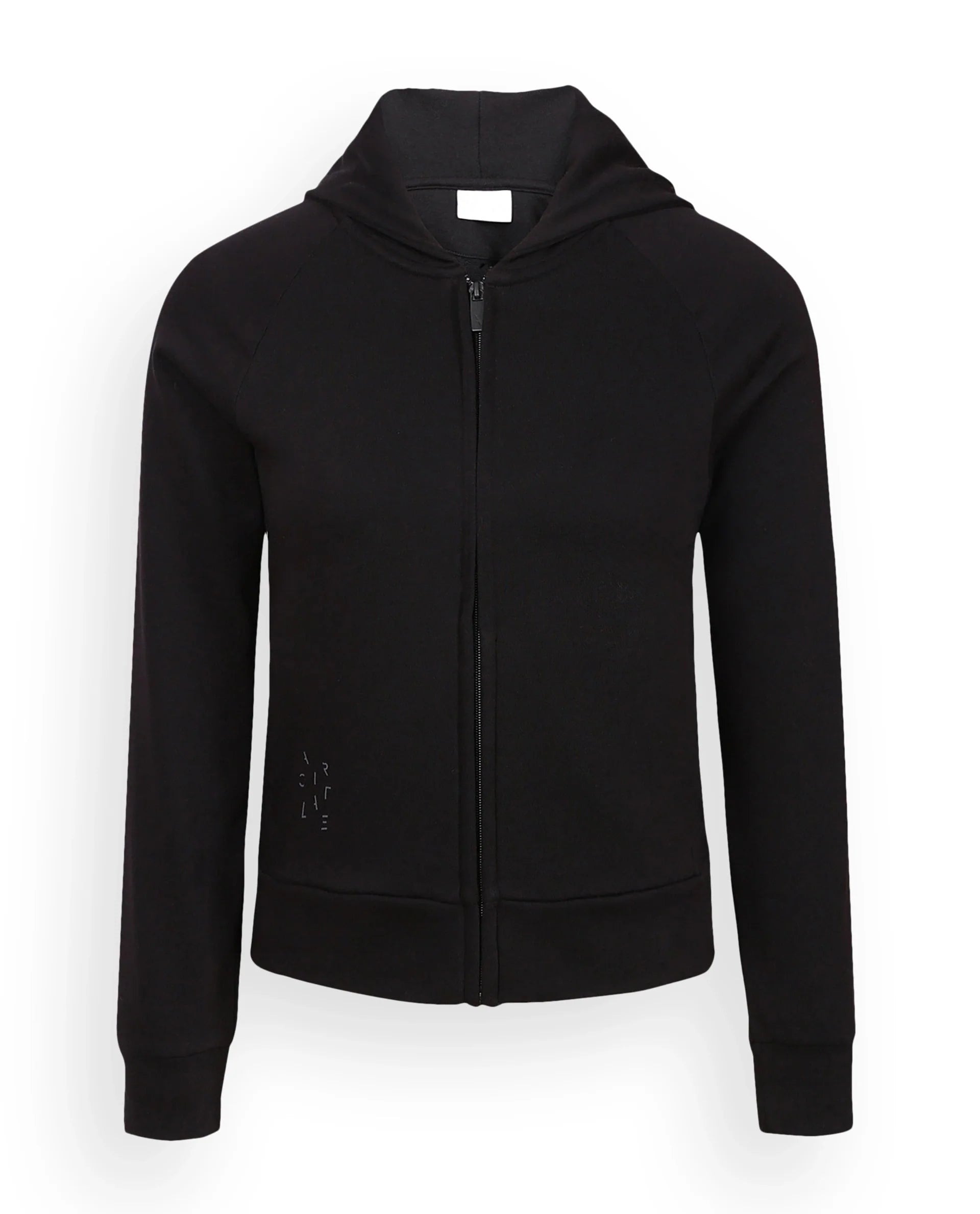Rareism Women Capper Black Cotton Blend Fabric Full Sleeves Solid Hooded Jacket