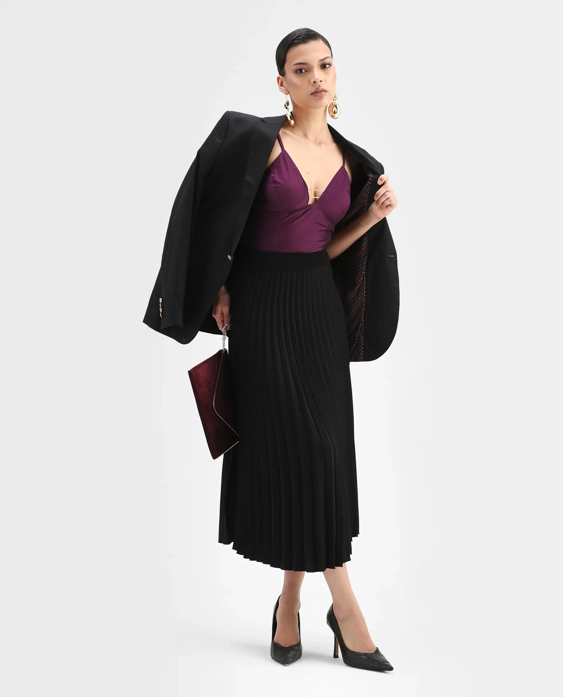 Rareism Women's Carfa Purple Silk Shoulder Strap Plain Sleeveless Crop Fitted Top