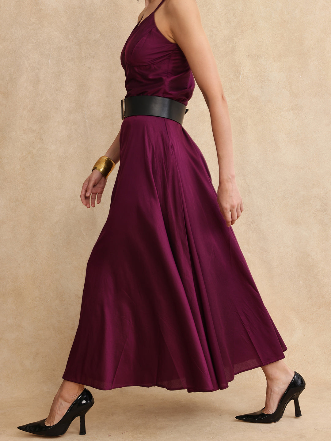 Rareism Women Carfa-B Purple Zipper Closure Flared Maxi Plain Skirt