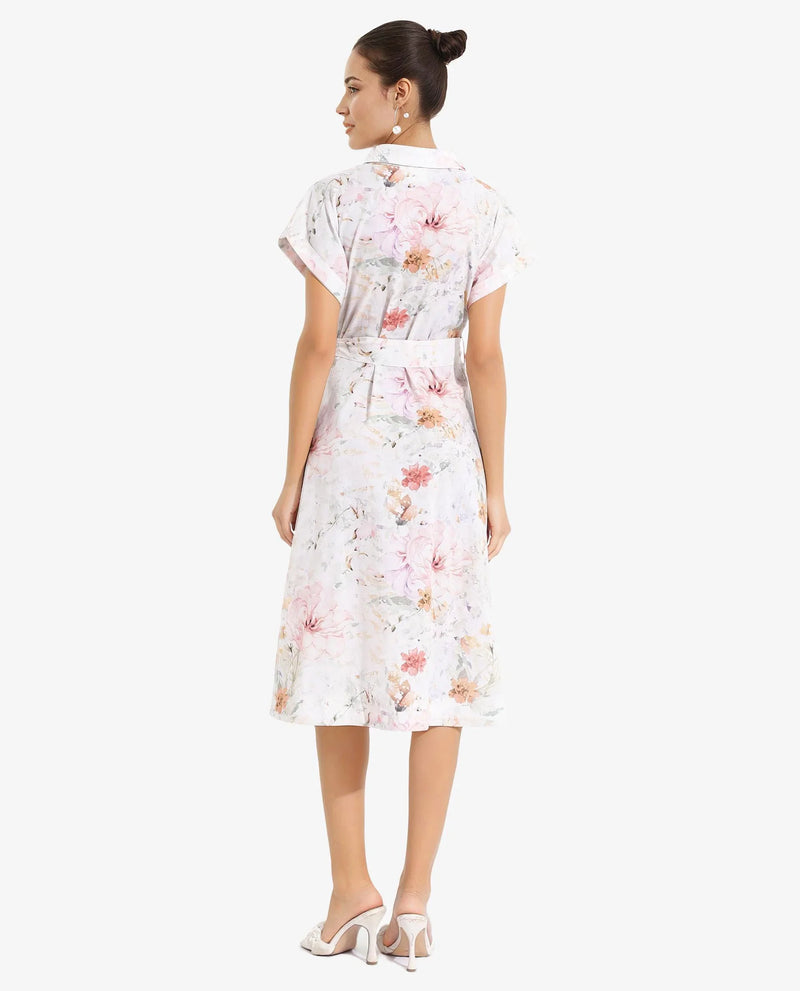 Rareism Women Carpi Multi Extended Sleeves Collared Neck  A-Line Knee Length Floral Print Dress