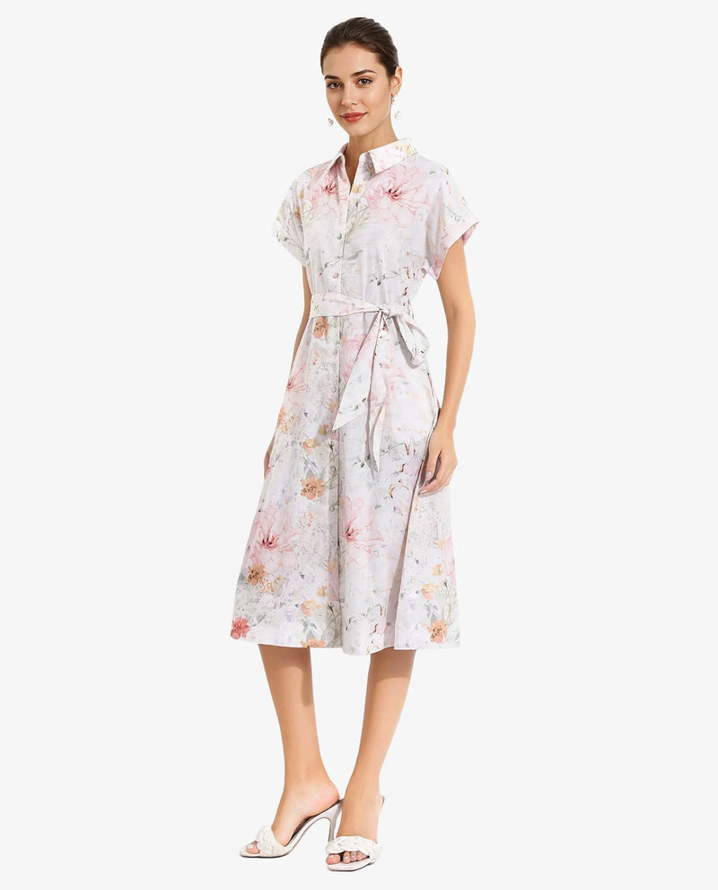 Rareism Women Carpi Multi Extended Sleeves Collared Neck  A-Line Knee Length Floral Print Dress