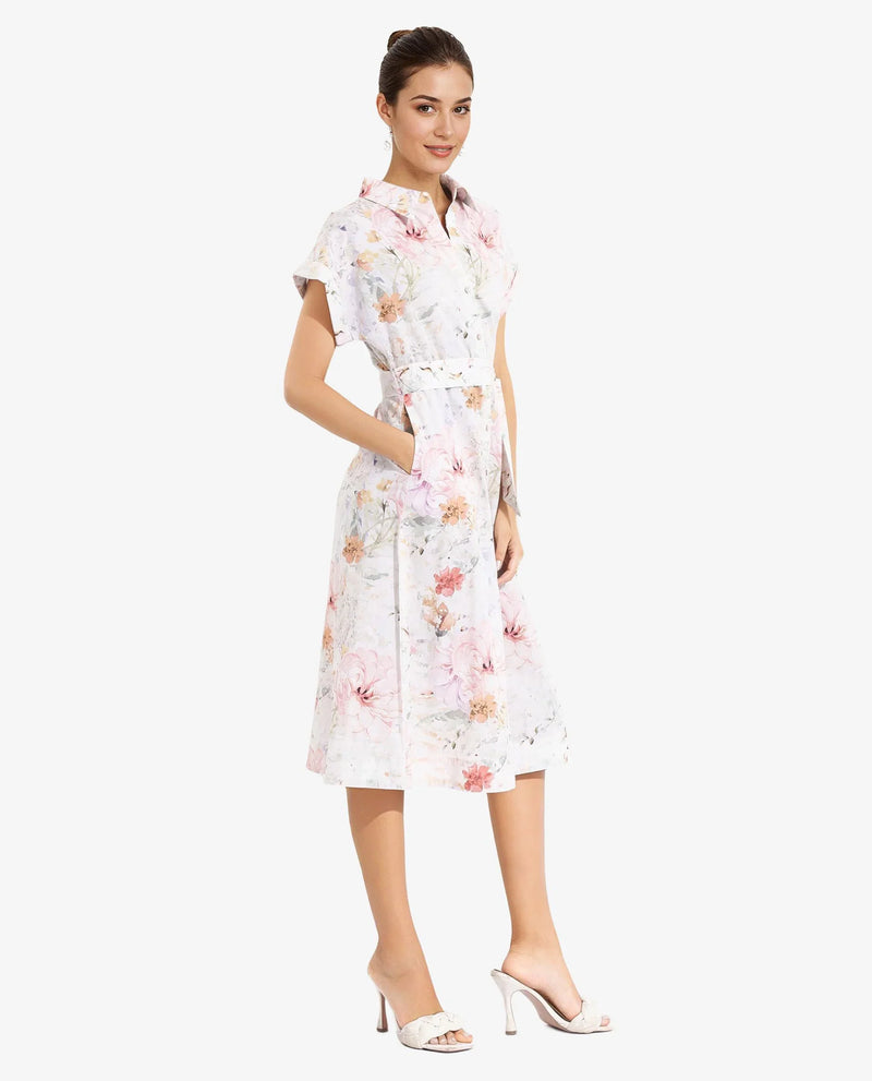 Rareism Women Carpi Multi Extended Sleeves Collared Neck  A-Line Knee Length Floral Print Dress