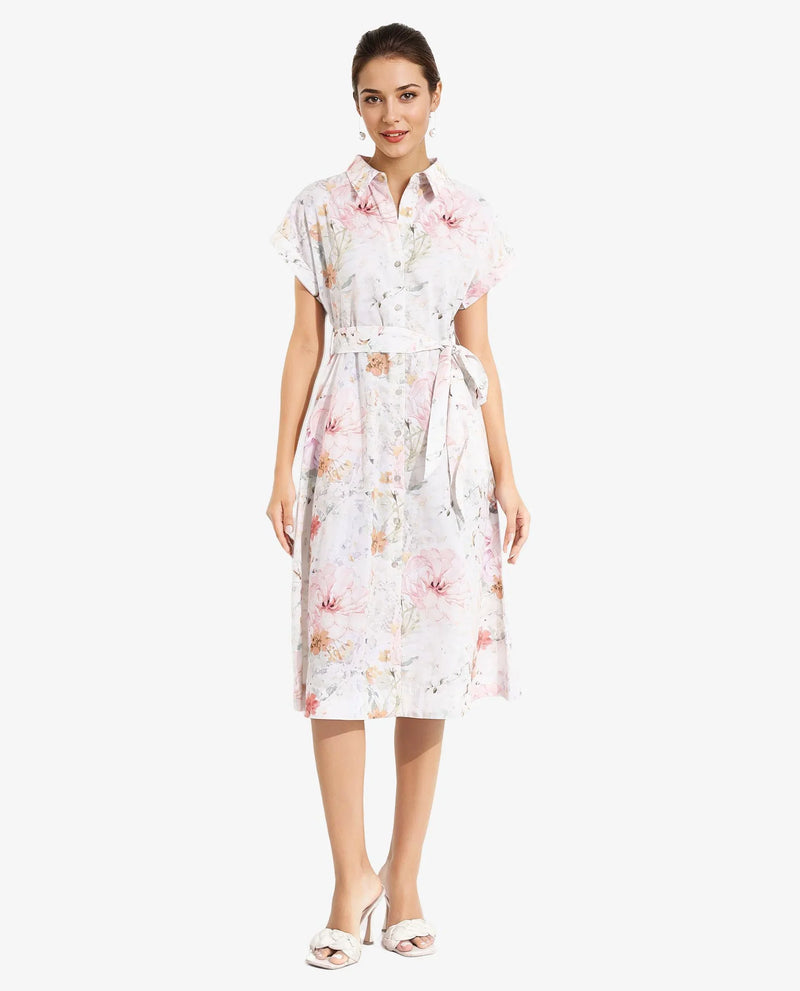 Rareism Women Carpi Multi Extended Sleeves Collared Neck  A-Line Knee Length Floral Print Dress