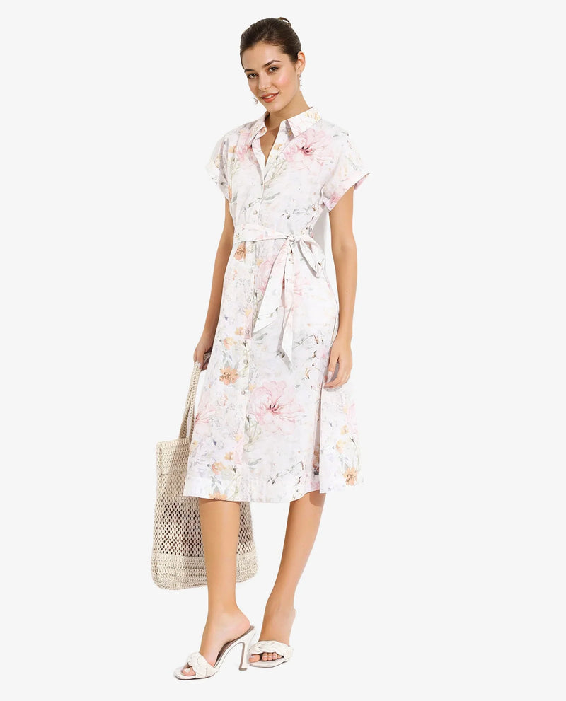 Rareism Women Carpi Multi Extended Sleeves Collared Neck  A-Line Knee Length Floral Print Dress