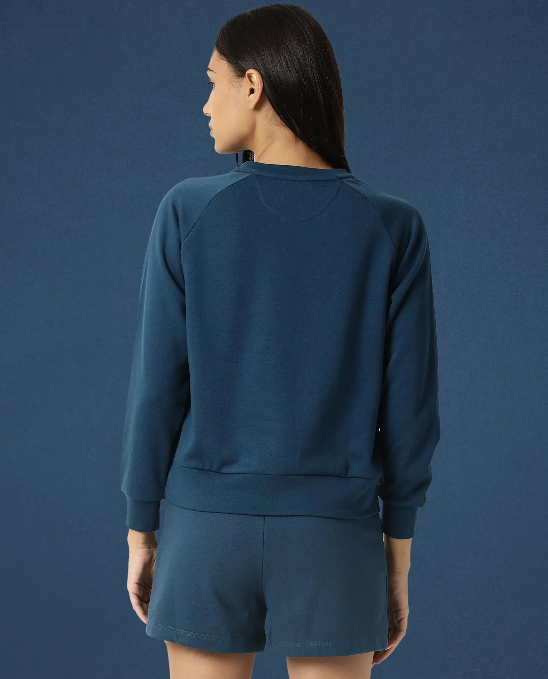 Rareism Women's Medium Weight Terry 290 Gsm Cotton Blend Crew Neck Plain Cuffed Sleeve Relaxed Fit Sweatshirt