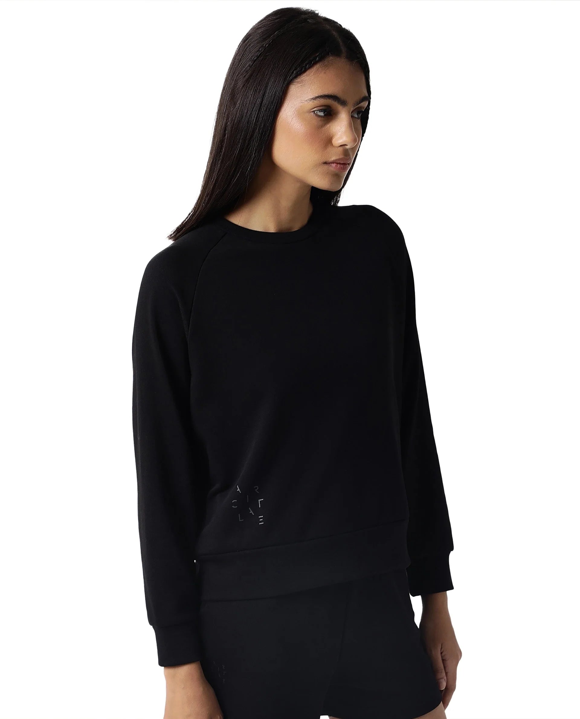 Rareism Women's Medium Weight Terry 290 Gsm Cotton Blend Crew Neck Plain Cuffed Sleeve Relaxed Fit Sweatshirt