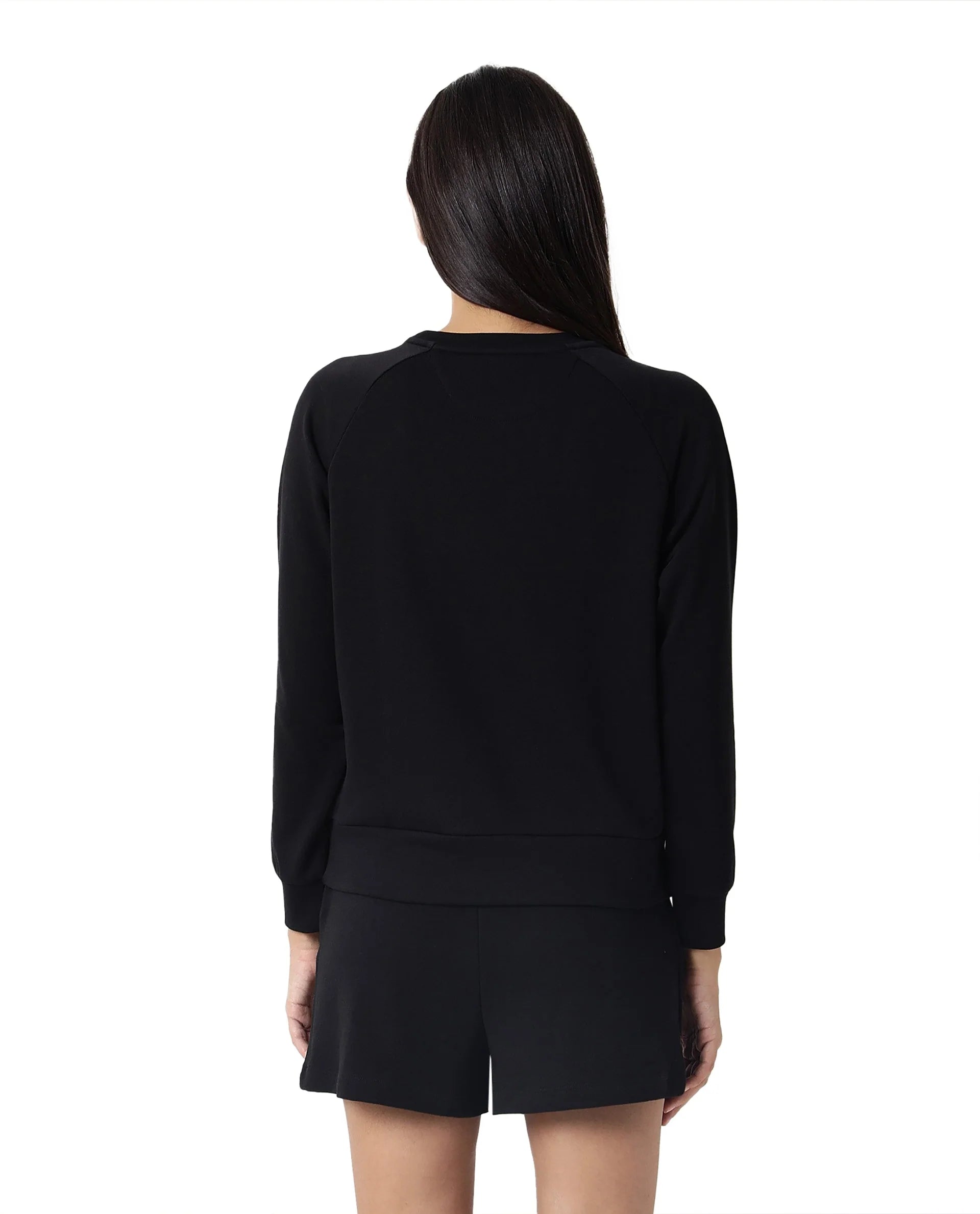 Rareism Women's Medium Weight Terry 290 Gsm Cotton Blend Crew Neck Plain Cuffed Sleeve Relaxed Fit Sweatshirt