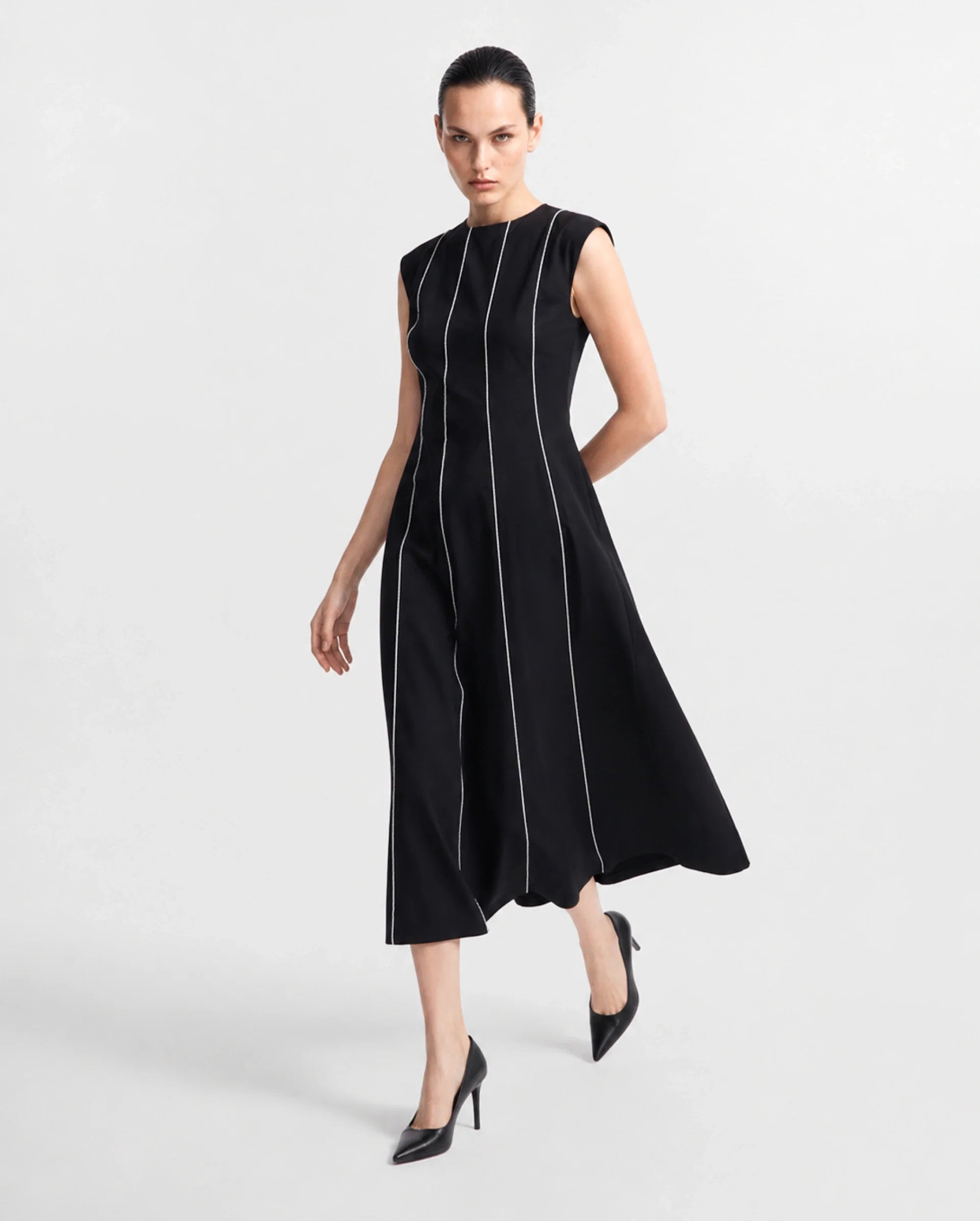 Rareism Women's Celia Black Cotton Sleeveless A-Line Plain Dress