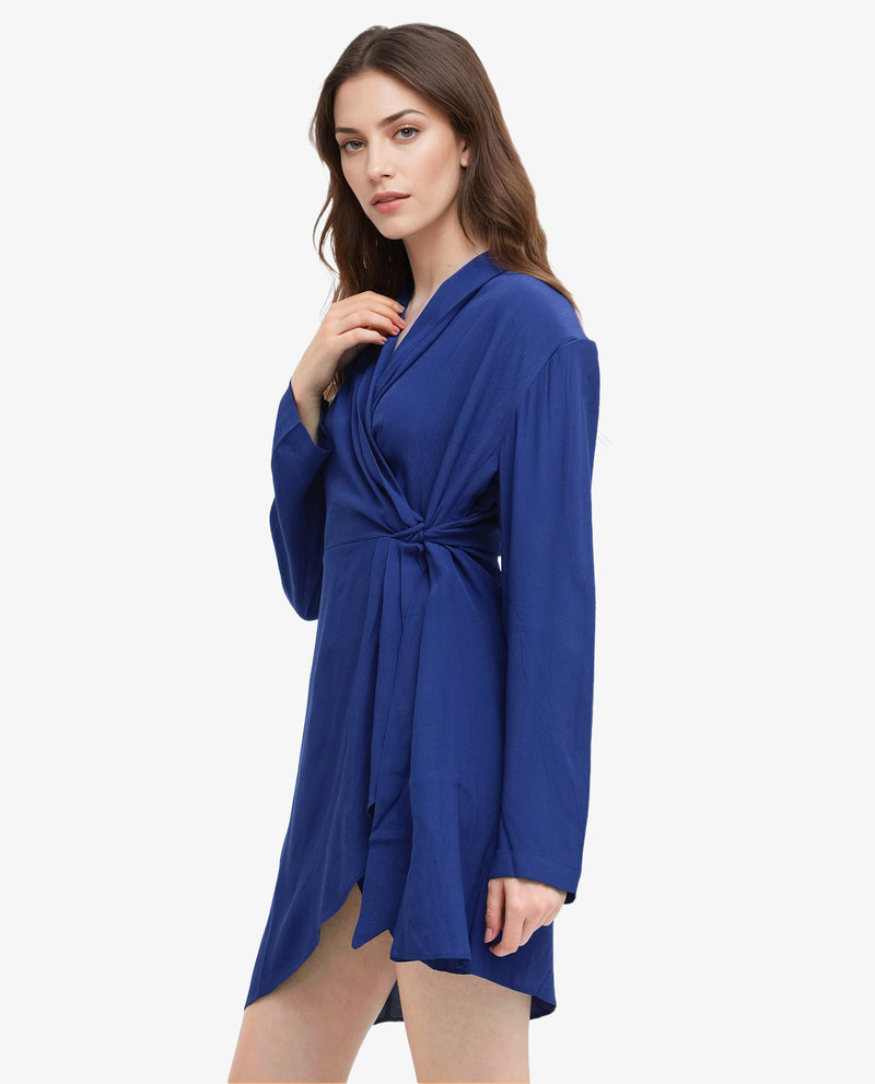 Rareism Women Celler Flouroscent Blue Rayon Fabric Wrap Dress In Fluorescent Blue Rayon