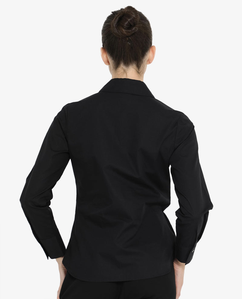 Rareism Women Ceos Black Cuffed Sleeve Collared Neck Plain Shirt