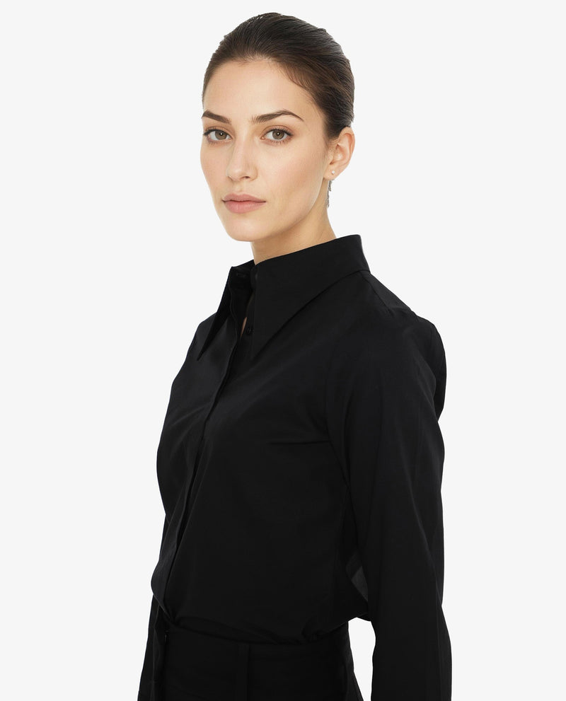 Rareism Women Ceos Black Cuffed Sleeve Collared Neck Plain Shirt