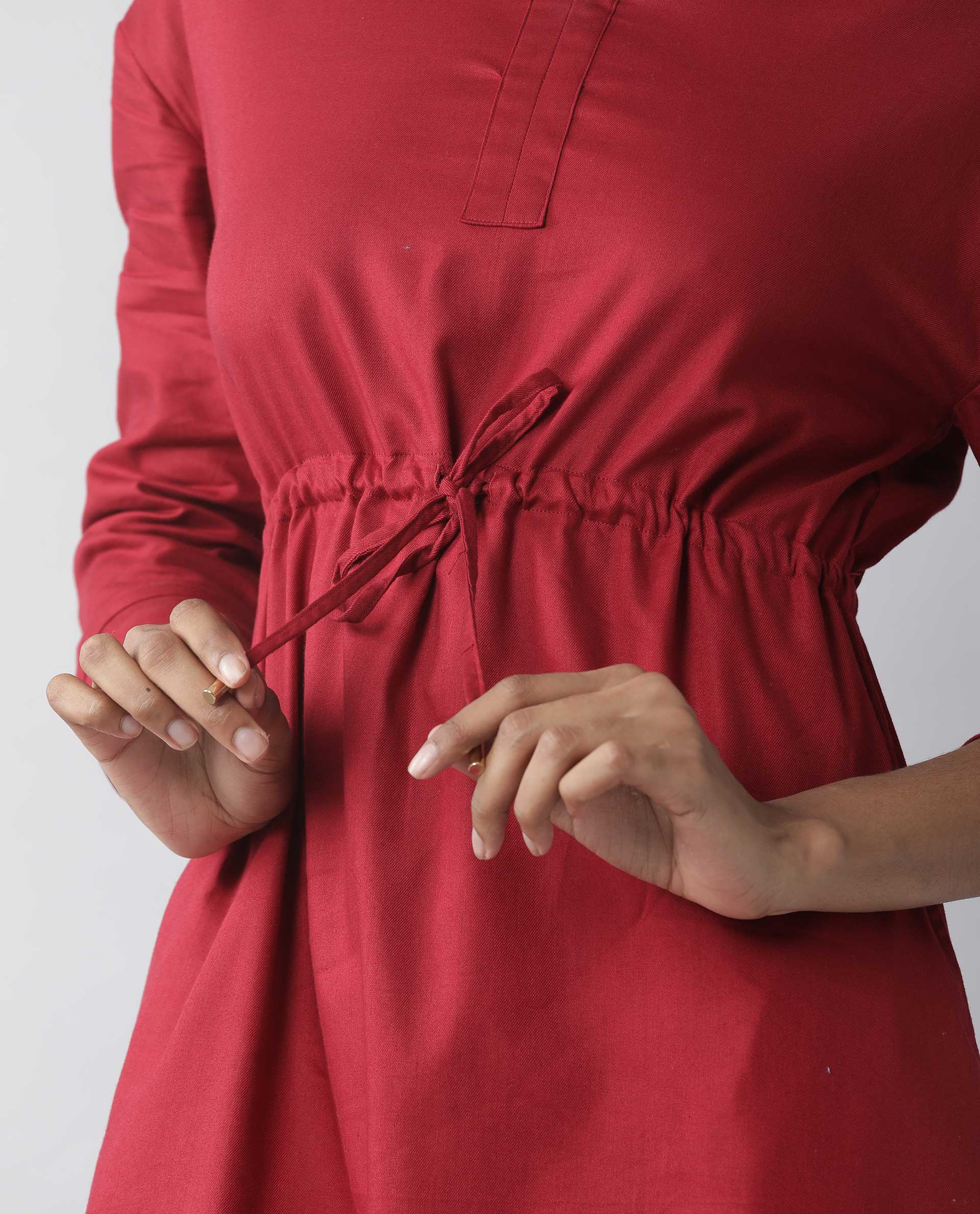 Rareism Womens Chalk Maroon Dress Tencel Fabric Hooded Long Length