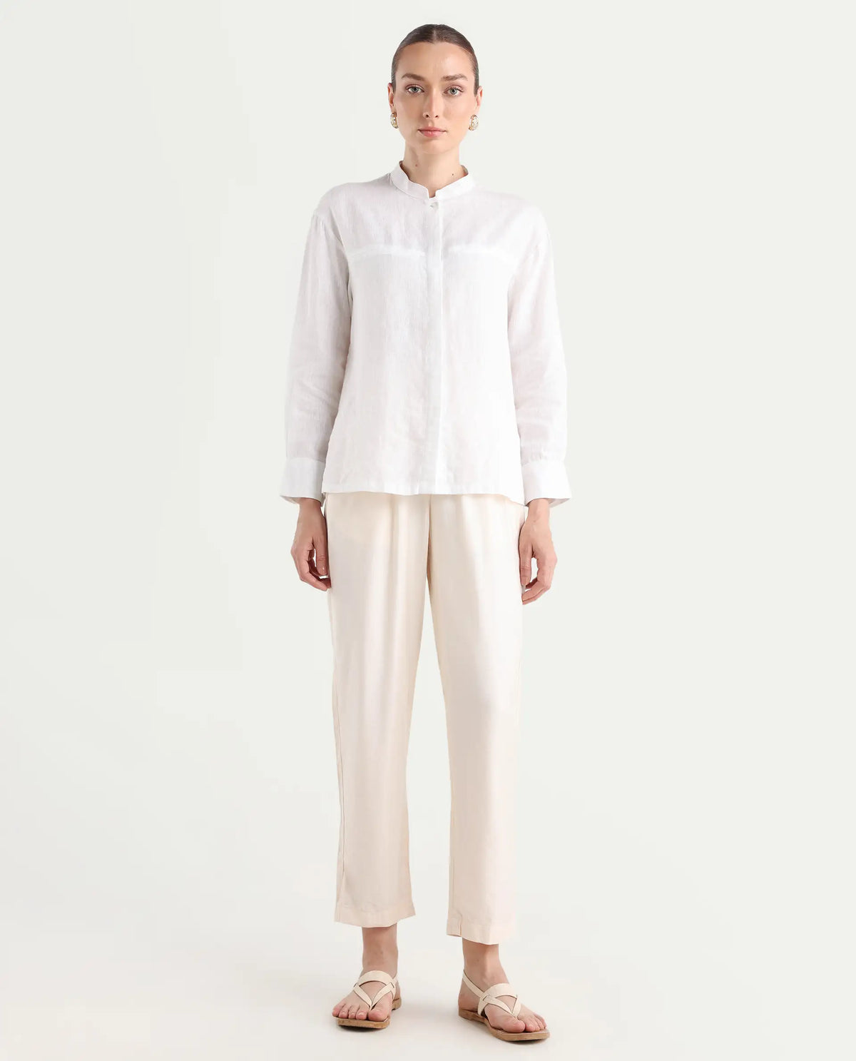 Rareism Women's Chant-B-Beige Viscose Blend Plain Ankle Length Tapered Trouser