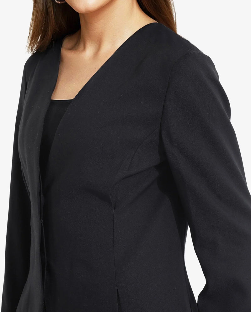 Rareism Women Charal Black Full Sleeve Lapel Neck Button Plain Blazer