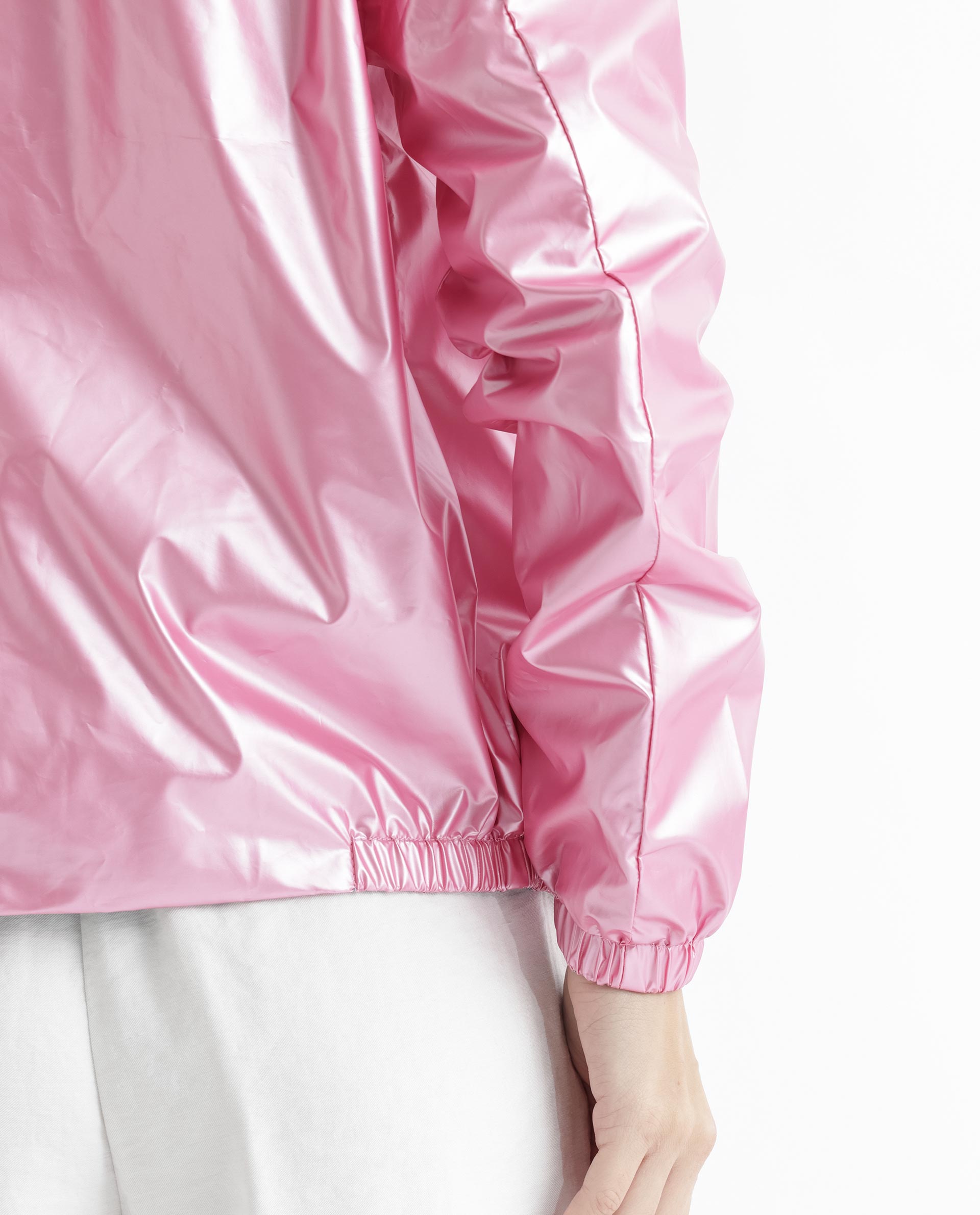 Rareism Women Charlotte Pink Polyester Fabric Full Sleeves Solid Mandarin Collar Jacket