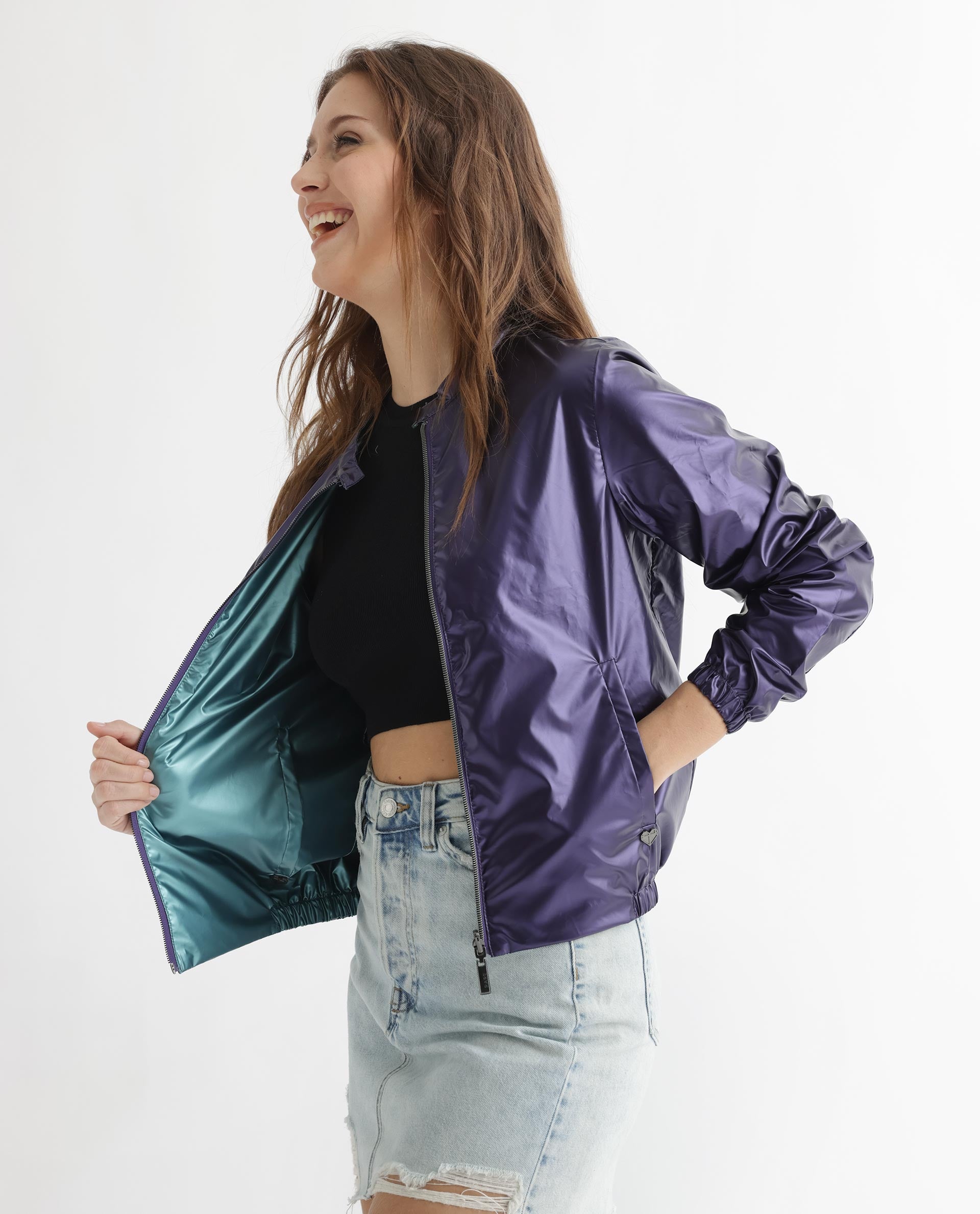 Rareism Women's Charlotte Purple Polyester Mandarin Collar Plain Regular Fit Jacket