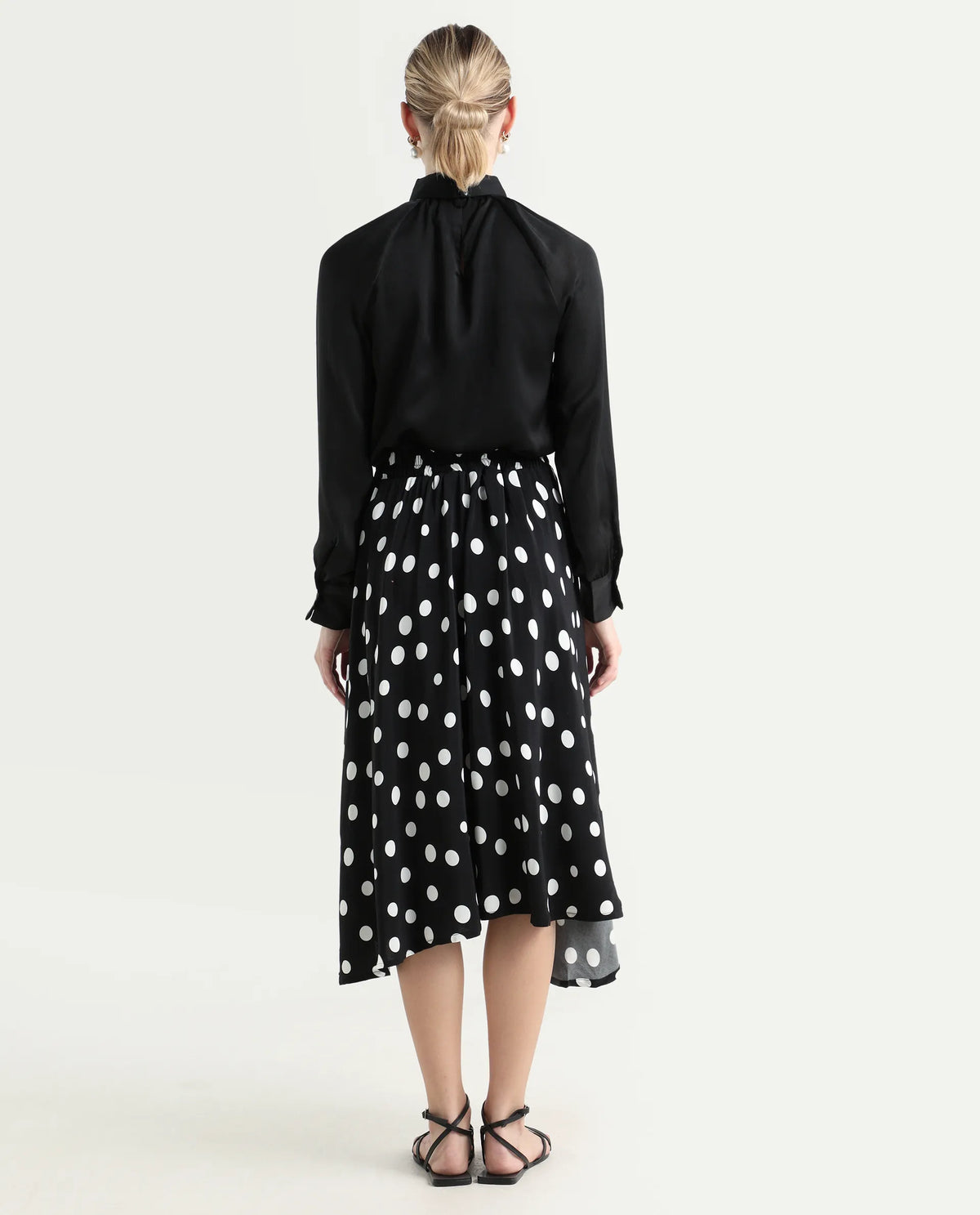 Rareism Women's Chatton Black Polyester Blend Polka Print Knee Length Flared Skirt