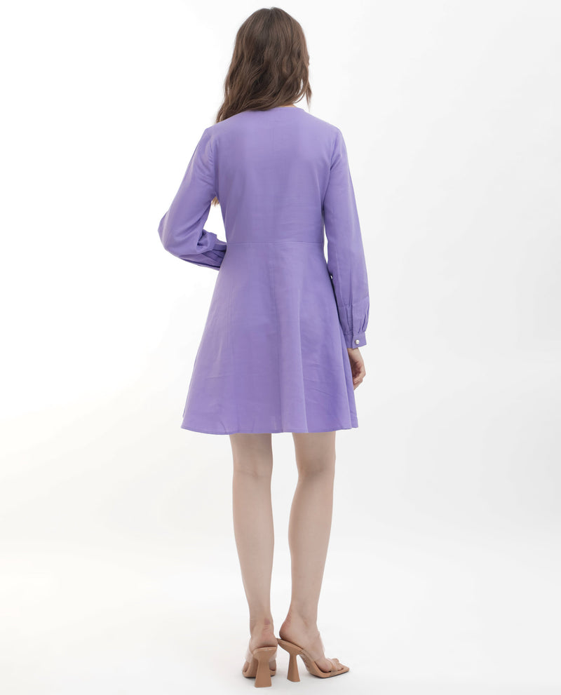 Rareism Women Choho Pastel Purple Cotton Fabric Regular Sleeves V-Neck Solid Regular Length Dress