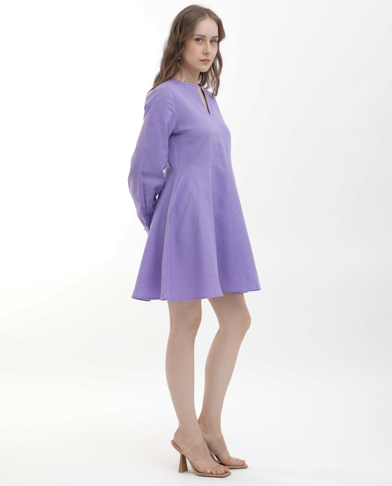 Rareism Women Choho Pastel Purple Cotton Fabric Regular Sleeves V-Neck Solid Regular Length Dress