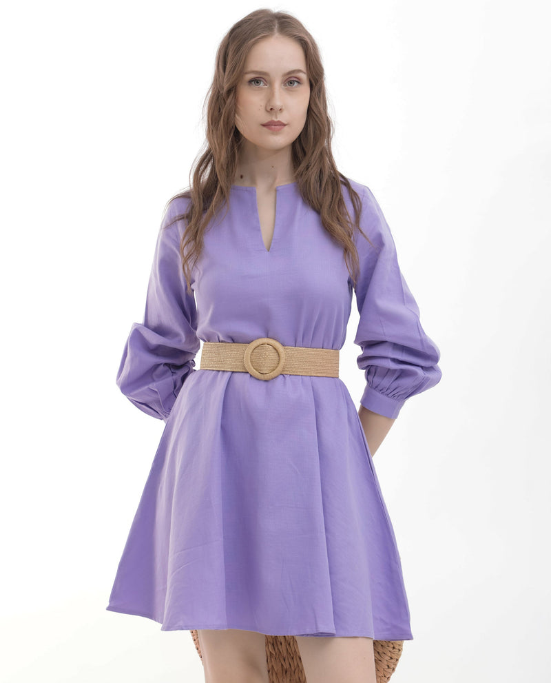 Rareism Women Choho Pastel Purple Cotton Fabric Regular Sleeves V-Neck Solid Regular Length Dress