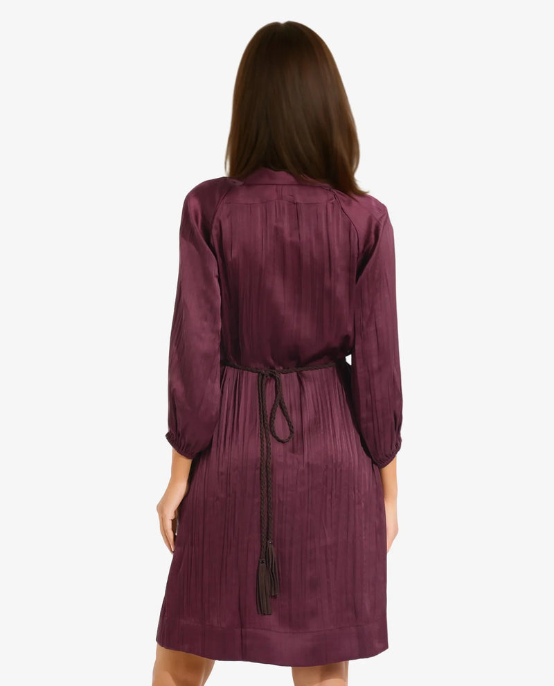 Rareism Women Choki Dark Purple Raglan Sleeves Tie-Up Neck Tie Up Closure Relaxed Fit Mini Plain Dress