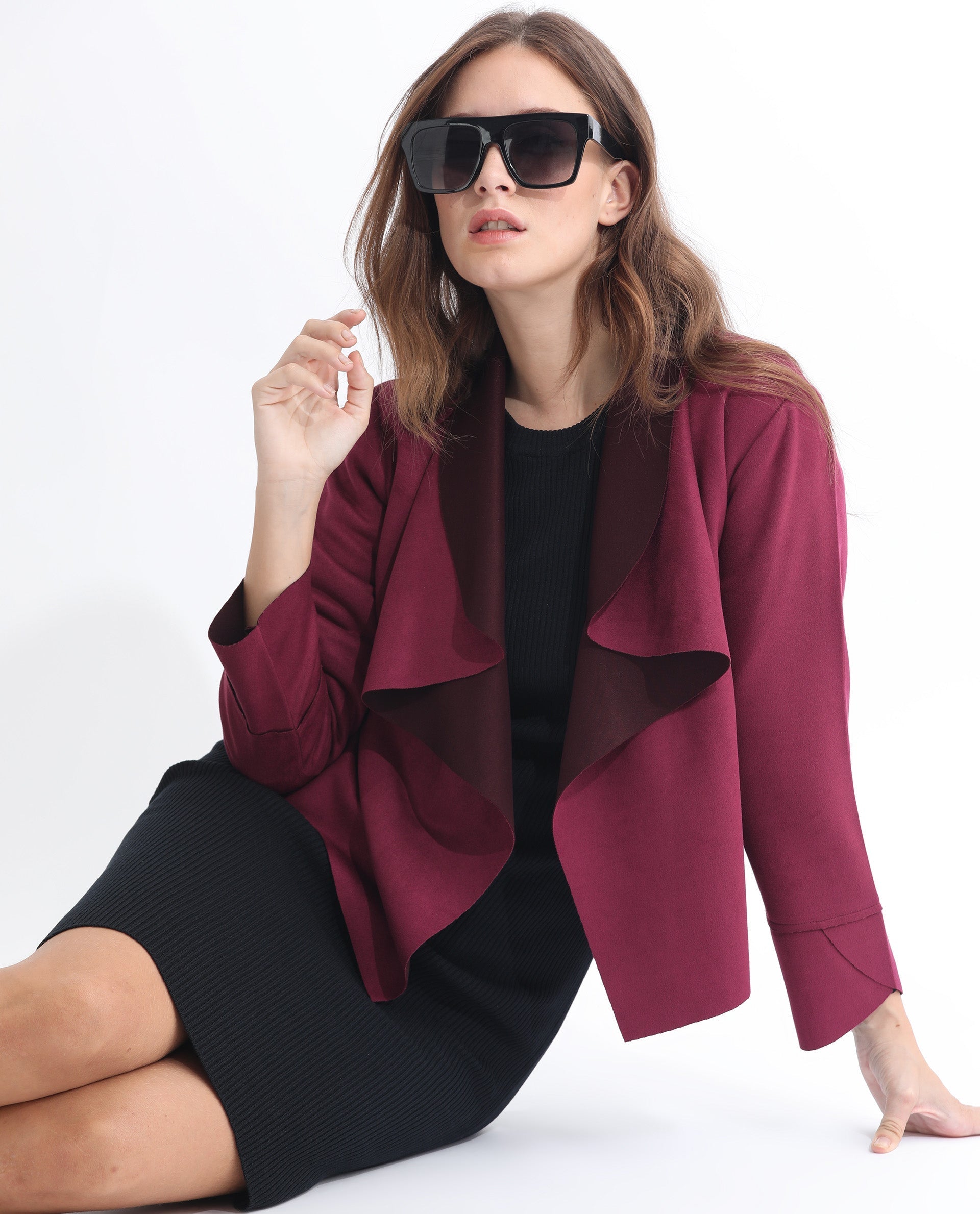 Rareism Women Cinnamon Pink Polyester Fabric Full Sleeves Cowl Neck Relaxed Fit Plain Jacket