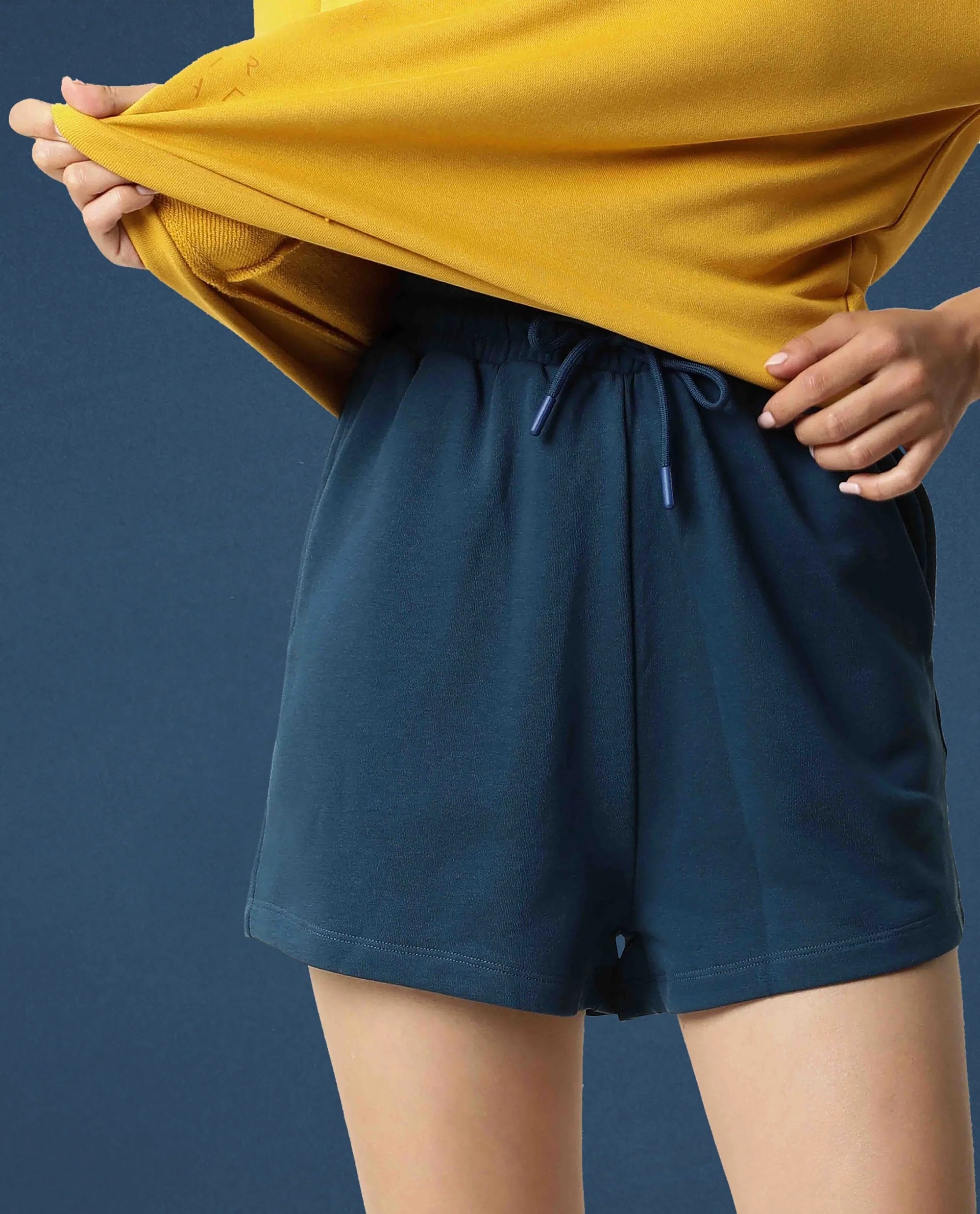 Rareism Women's Medium Weight Terry 290 Gsm Cotton Blend Plain Mini Relaxed Fit Shorts