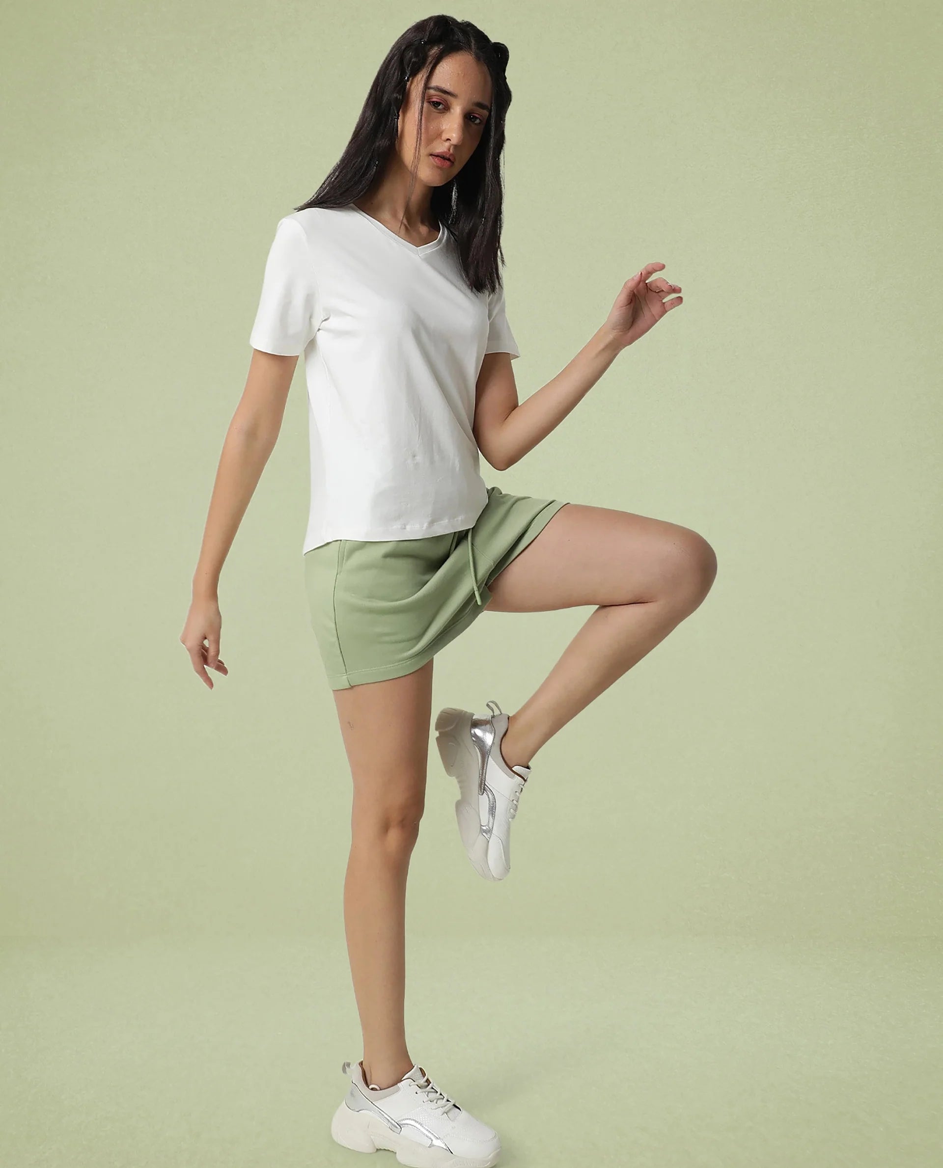 Rareism Women's Medium Weight Terry 290 Gsm Cotton Blend Plain Mini Relaxed Fit Shorts