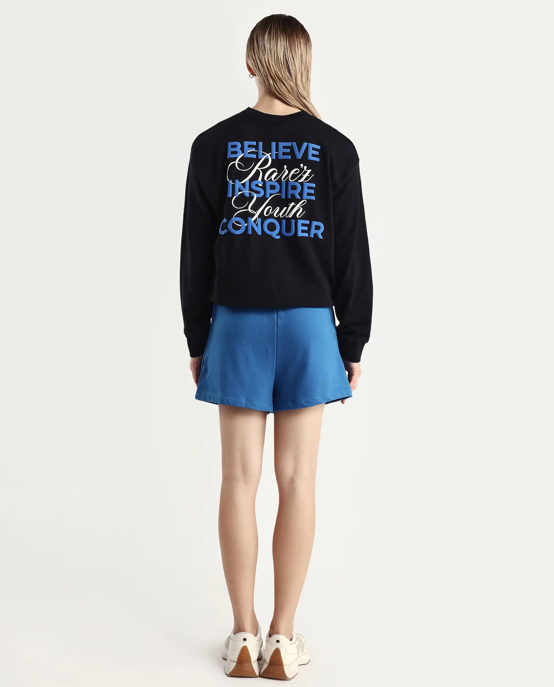 Rareism Women's Medium Weight Terry 290 Gsm Cotton Blend Plain Mini Relaxed Fit Shorts