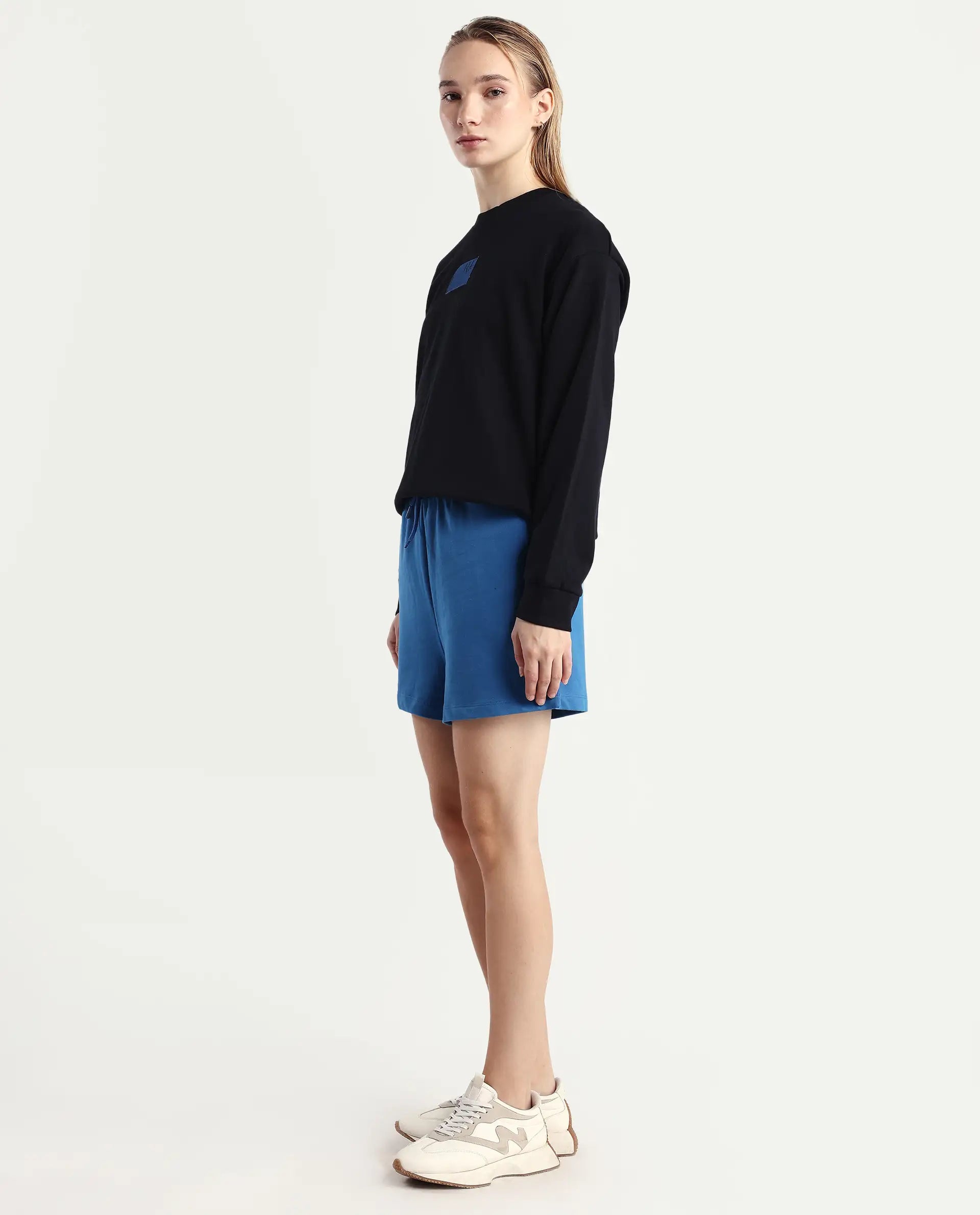 Rareism Women's Medium Weight Terry 290 Gsm Cotton Blend Plain Mini Relaxed Fit Shorts