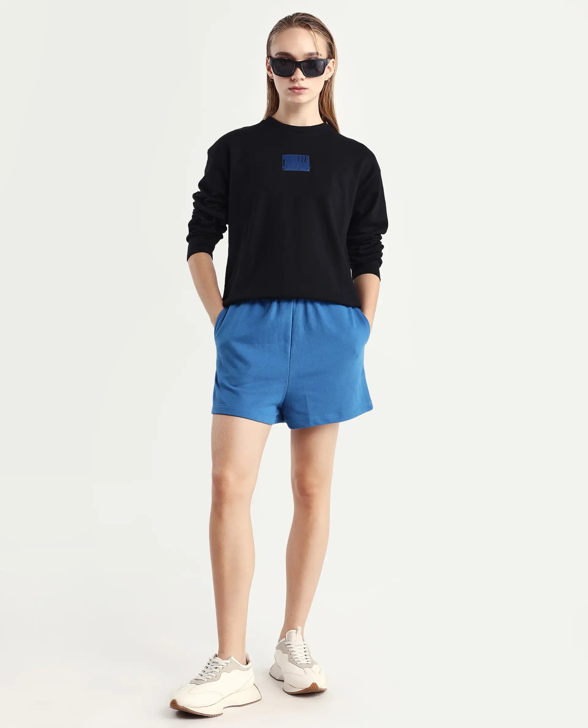 Rareism Women's Medium Weight Terry 290 Gsm Cotton Blend Plain Mini Relaxed Fit Shorts