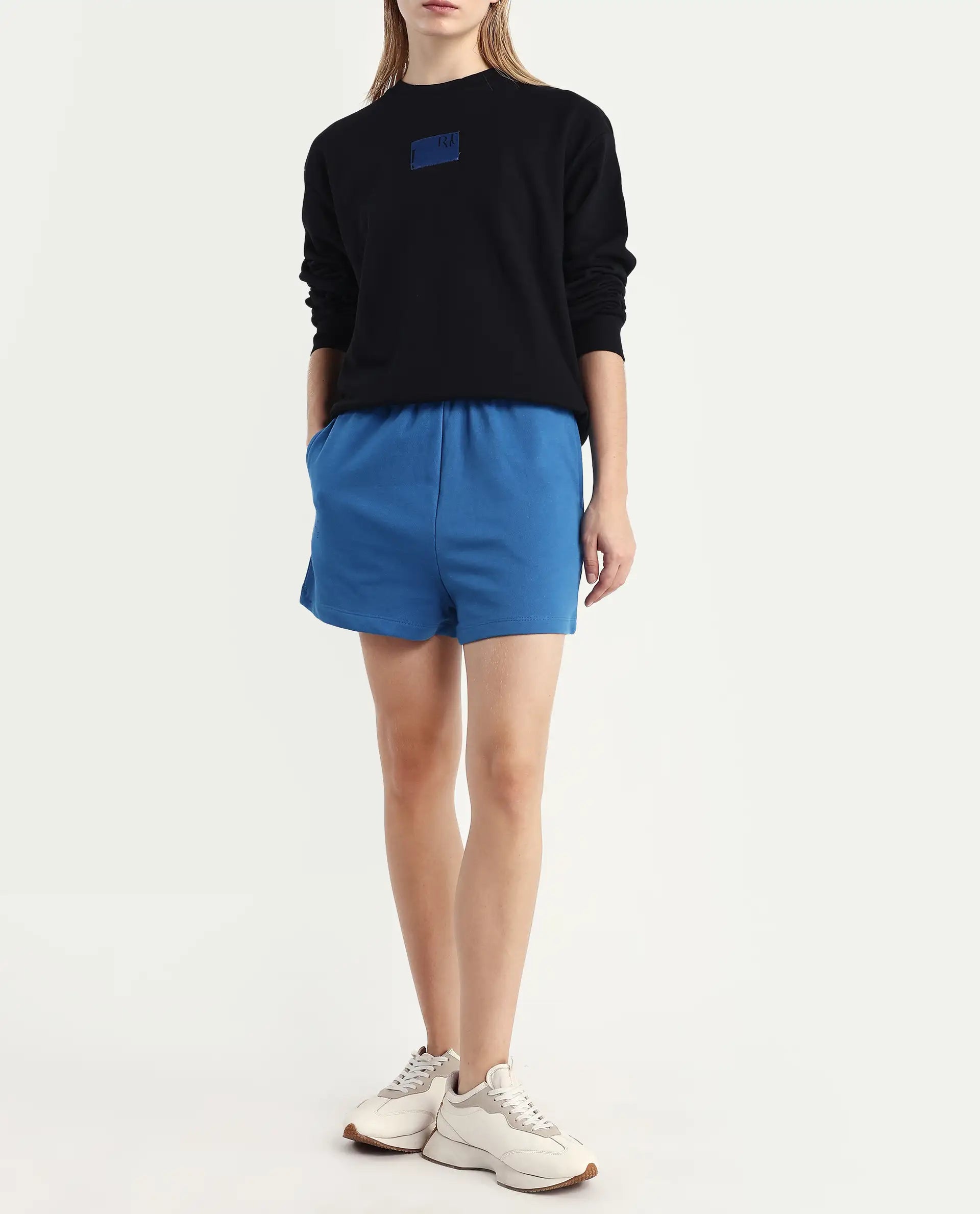 Rareism Women's Medium Weight Terry 290 Gsm Cotton Blend Plain Mini Relaxed Fit Shorts