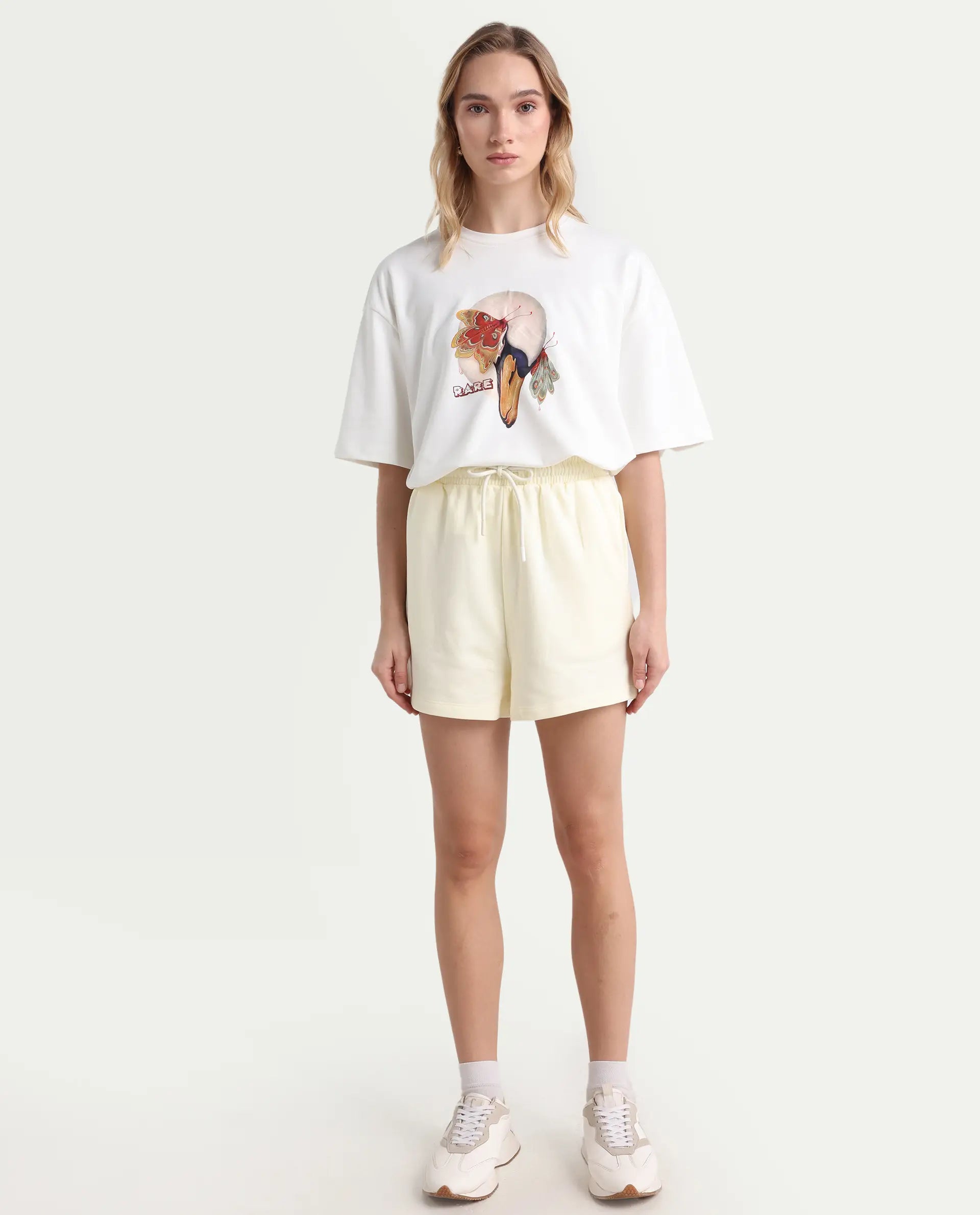 Rareism Women's Medium Weight Terry 290 Gsm Cotton Blend Plain Mini Relaxed Fit Shorts