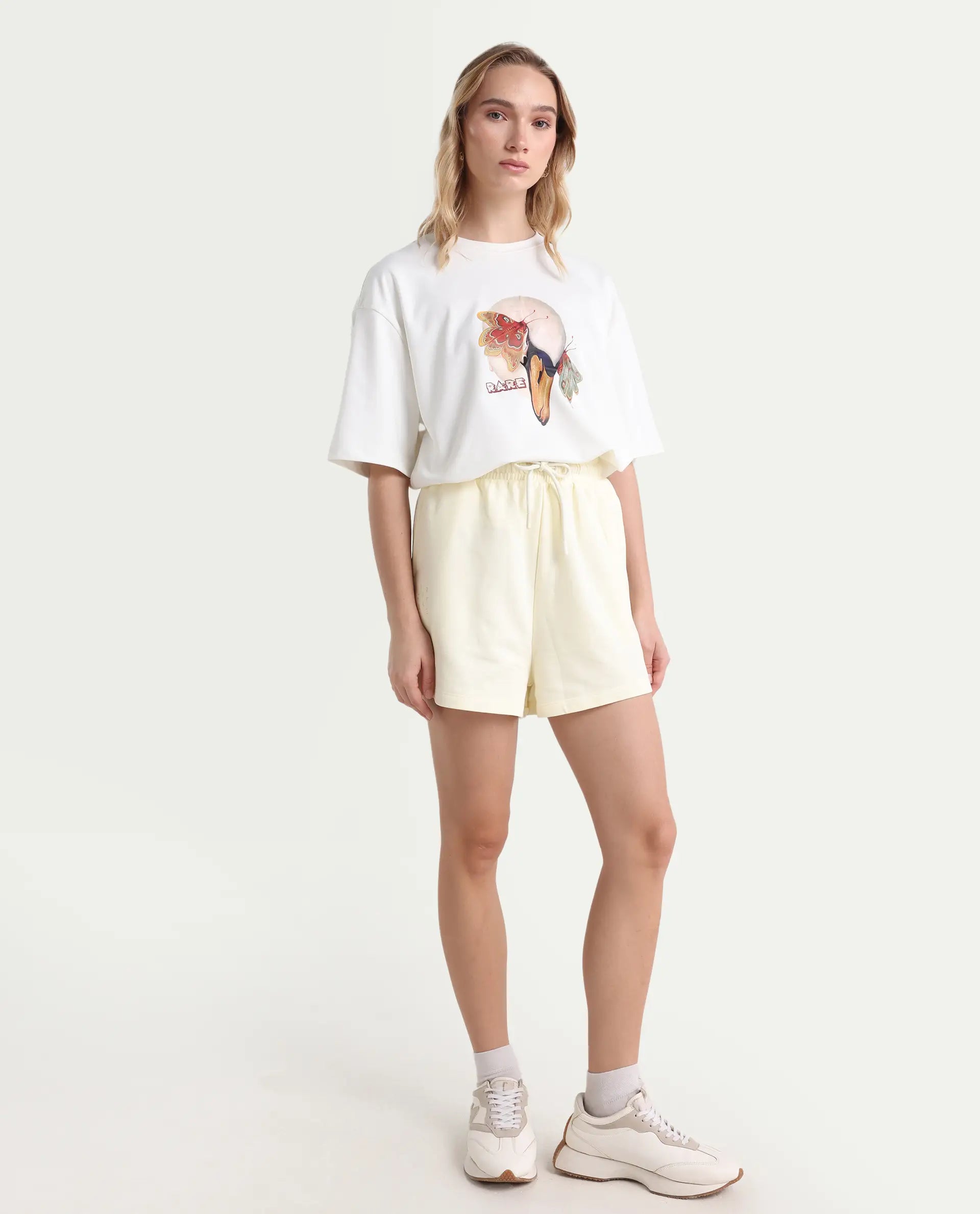 Rareism Women's Medium Weight Terry 290 Gsm Cotton Blend Plain Mini Relaxed Fit Shorts