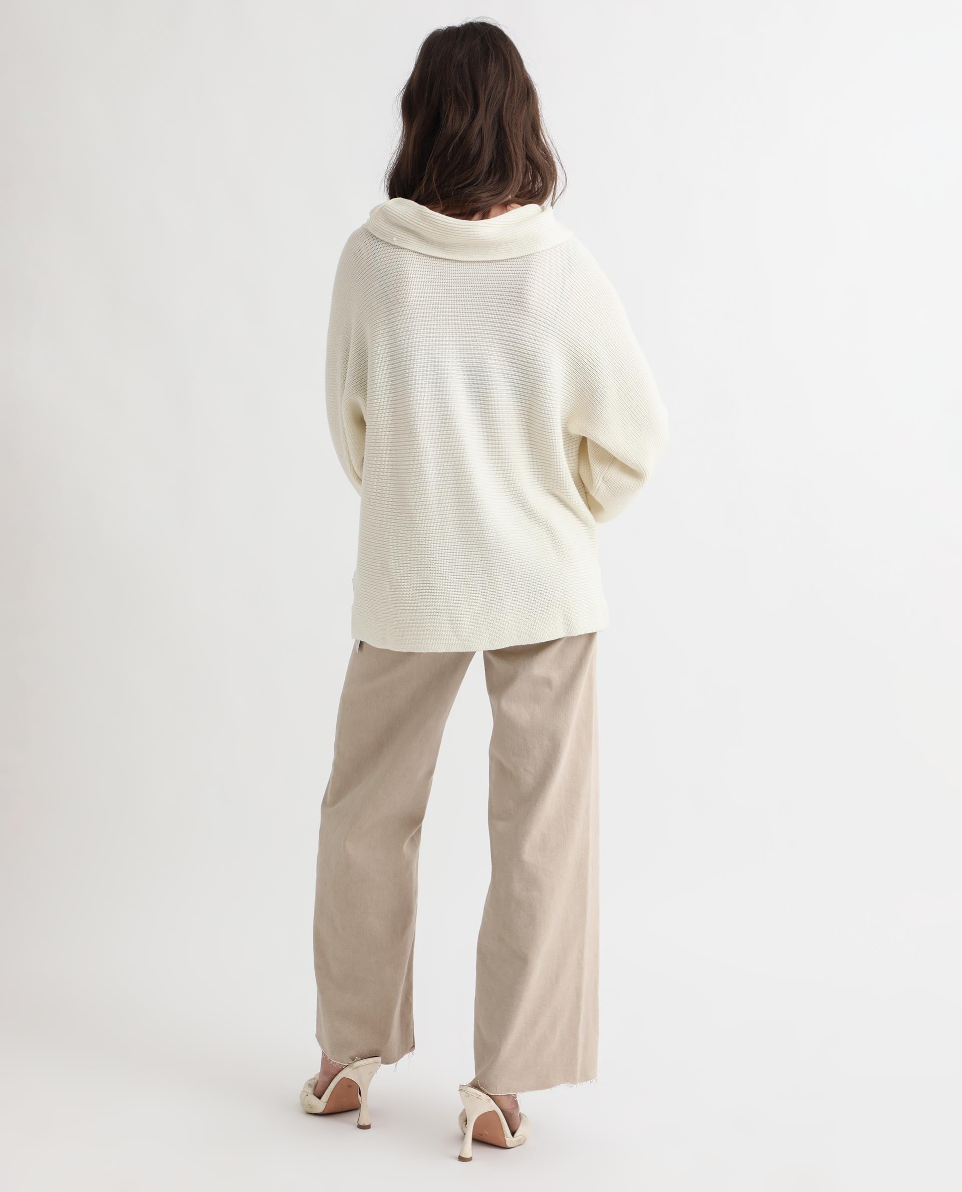 Rareism Women's Cleo Offwhite Cowl Neck Plain Relaxed Fit Sweater