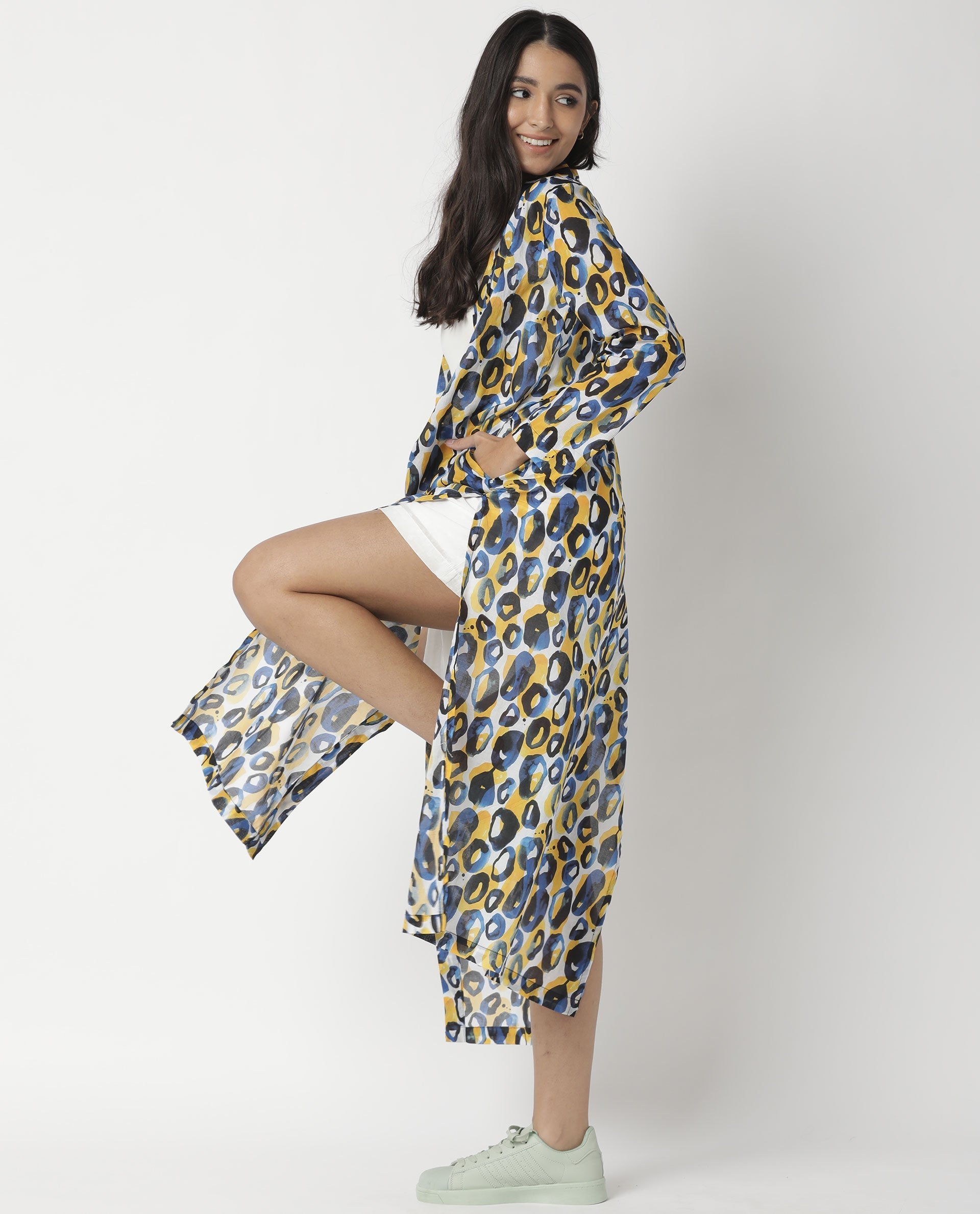 Rareism Womens Clinic Yellow Outer Wear Cotton Fabric Regular Fit 3/4 Sleeve