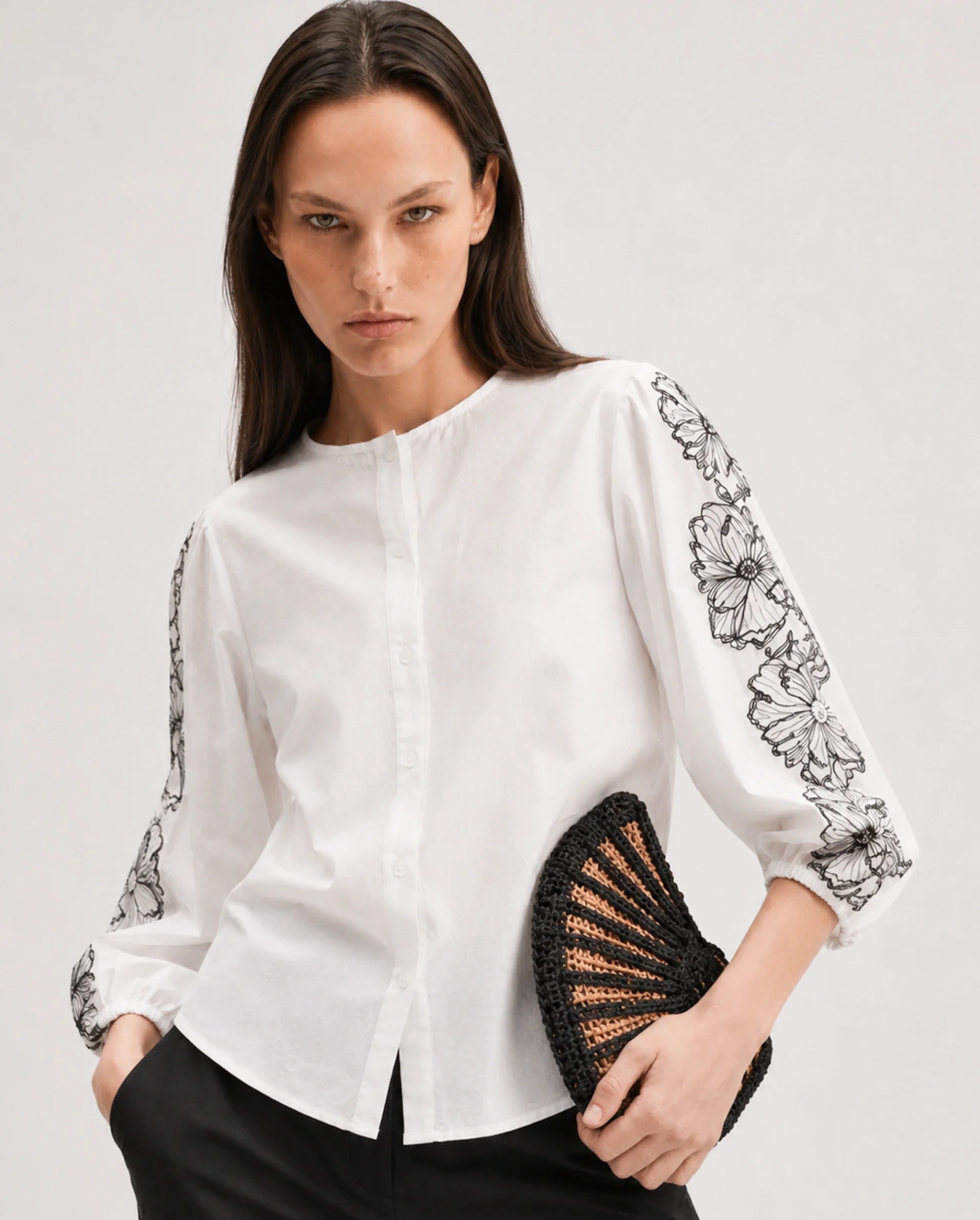 Rareism Women's Clov White Cotton 3/4Th Sleeve Regular Fit Floral Print Top