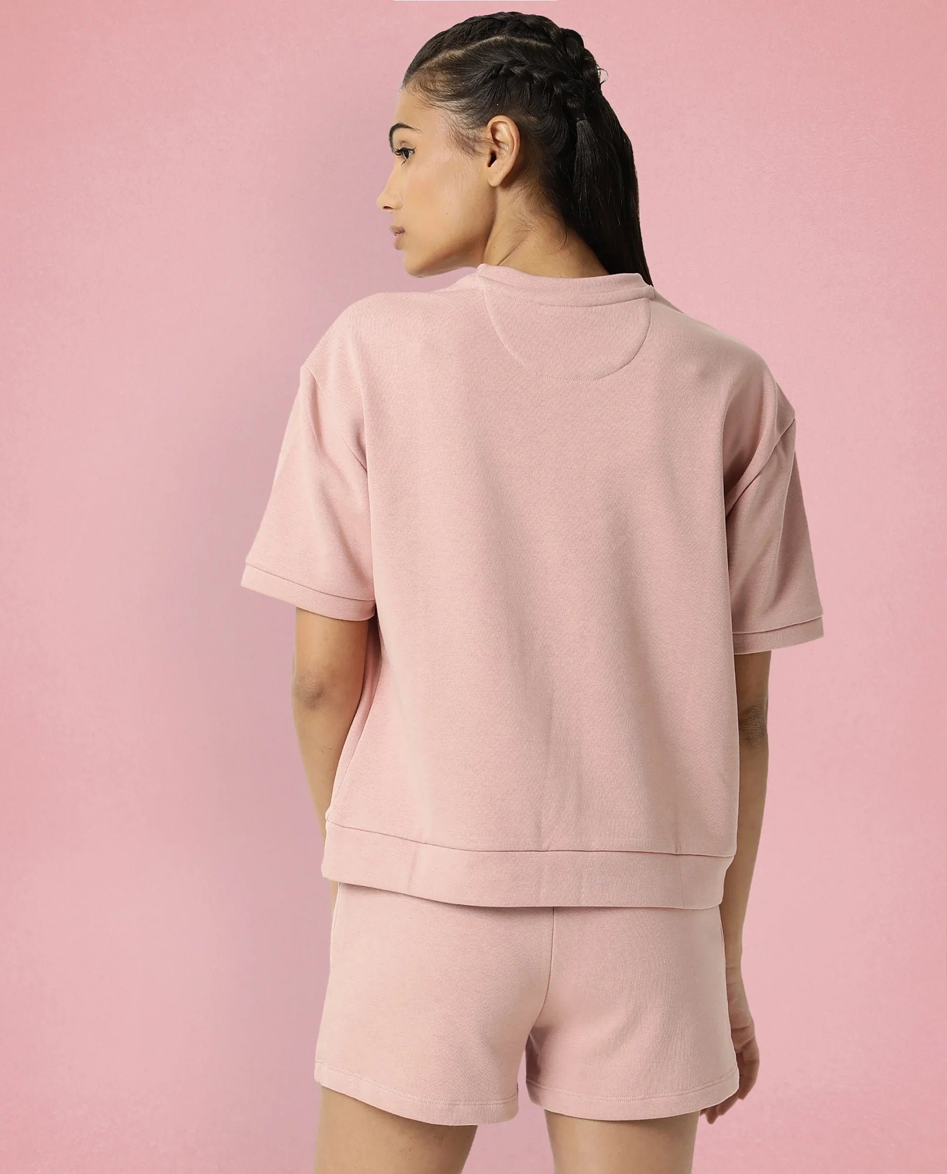 Rareism Women's Medium Weight Terry 290 Gsm Cotton Crew Neck Plain Relaxed Fit Sweat Tee