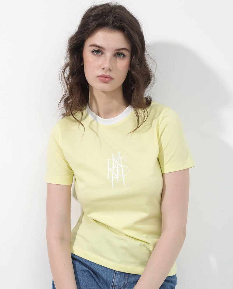 Rareism Women Cosme Yellow Cotton Poly Fabric Short Sleeve Crew Neck Solid T-Shirt