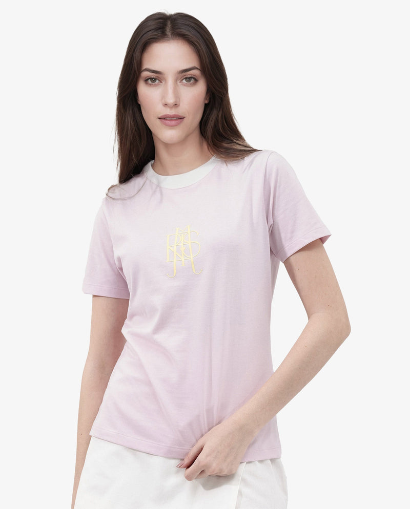 Rareism Women Cosme Pink Cotton Poly Fabric Short Sleeve Crew Neck Solid T-Shirt