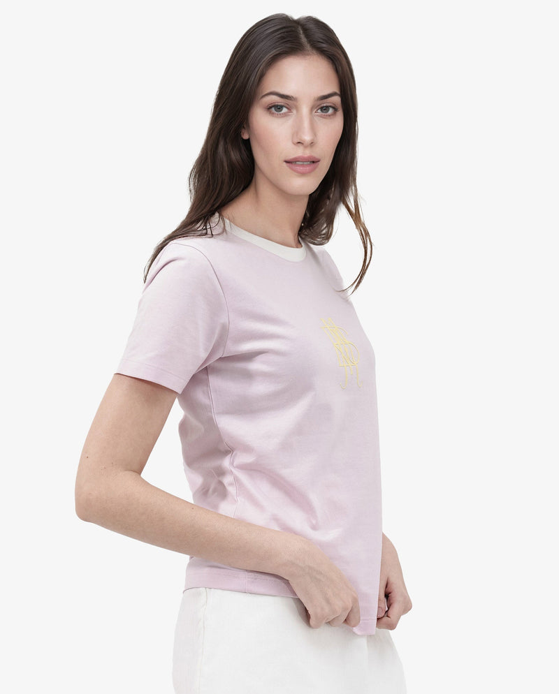 Rareism Women Cosme Pink Cotton Poly Fabric Short Sleeve Crew Neck Solid T-Shirt