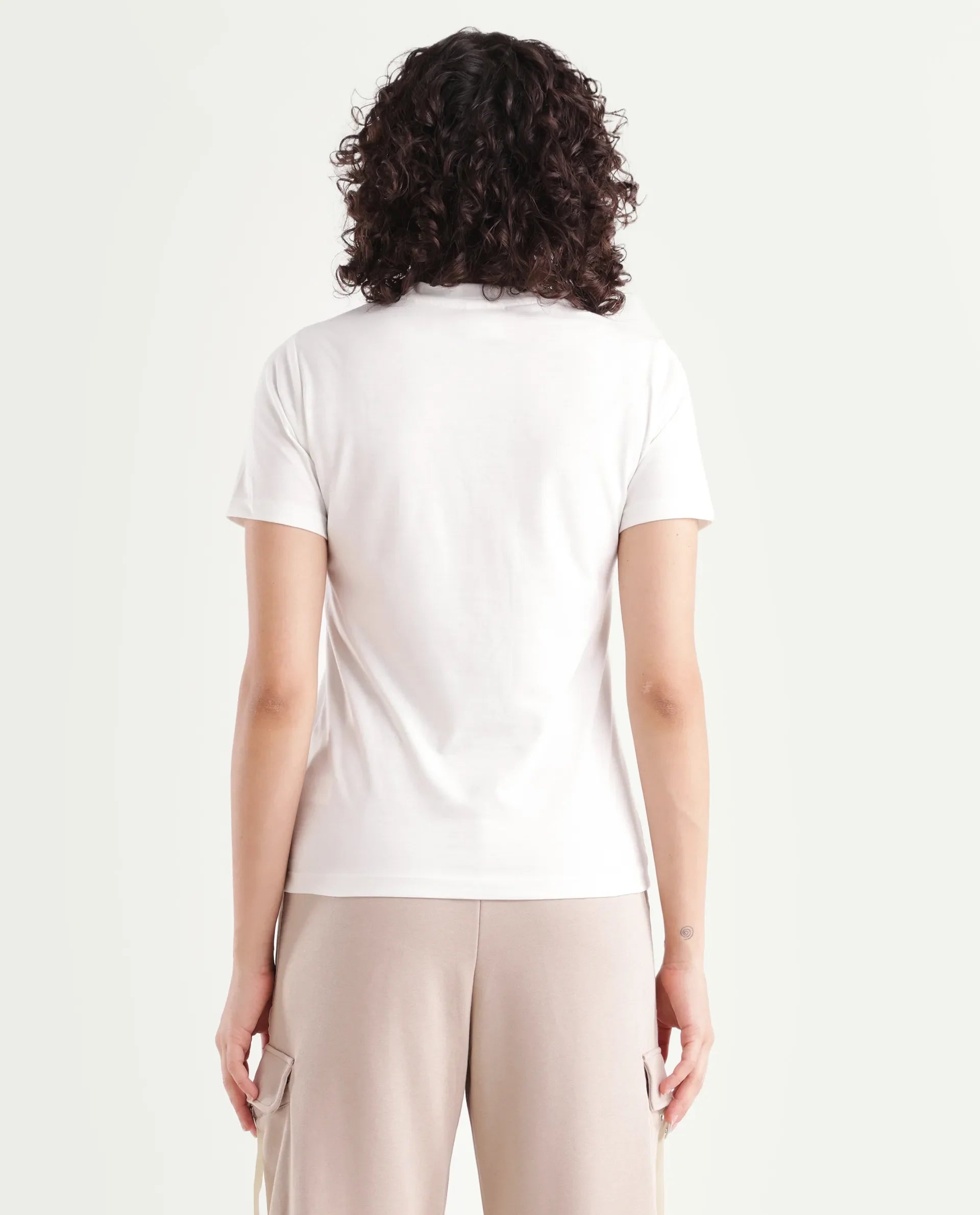 Rareism Women's Cosme Off White Cotton Blend Crew Neck Graphic Print Regular Fit T-Shirt