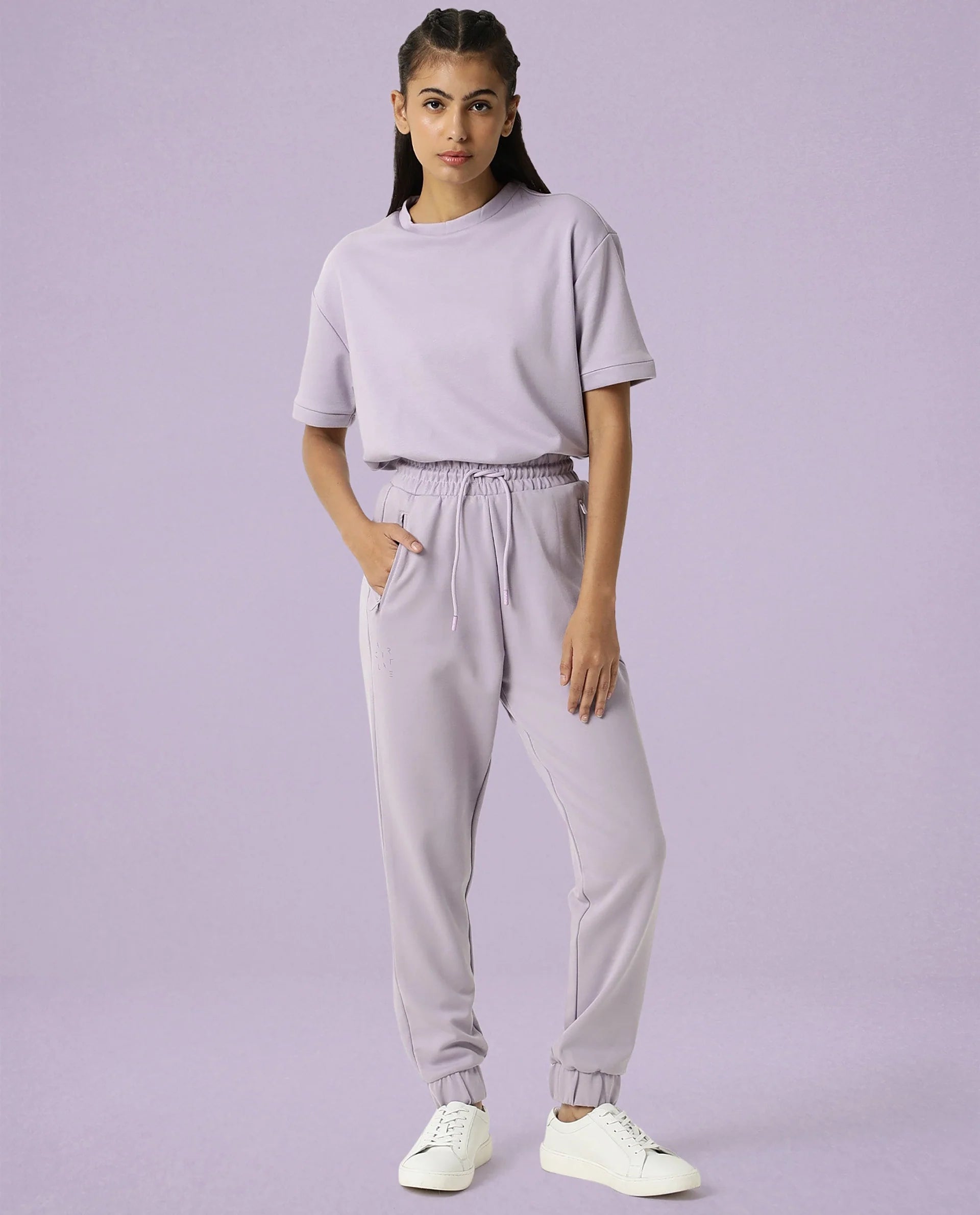Rareism Women's Heavy Weight Interlock 340 Gsm Cotton Blend Plain Ankle Length Relaxed Fit Track Pant