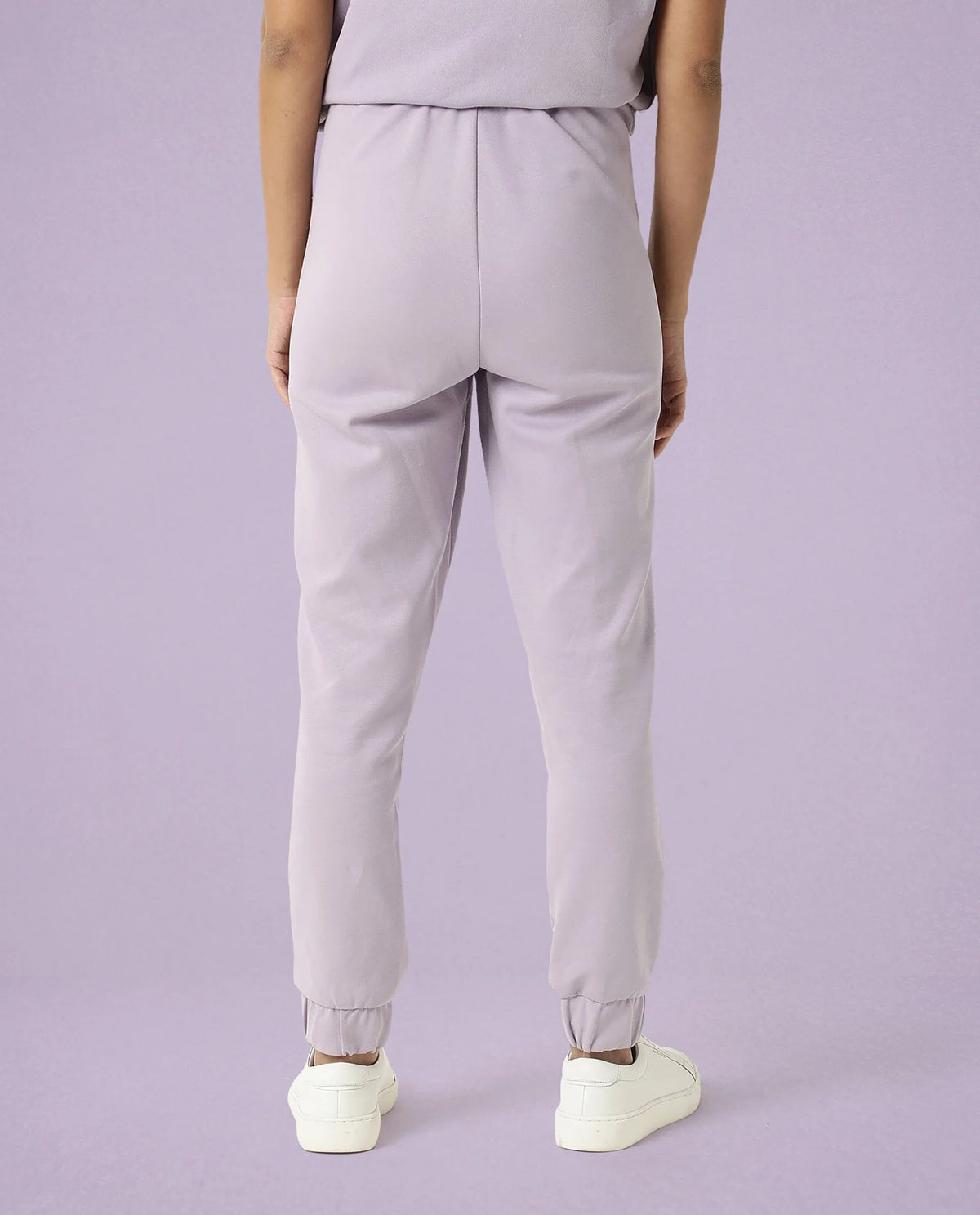 Rareism Women Creta Light Pink Cotton Blend Fabric Relaxed Fit Solid Mid Rise Ankle Length Track Pant